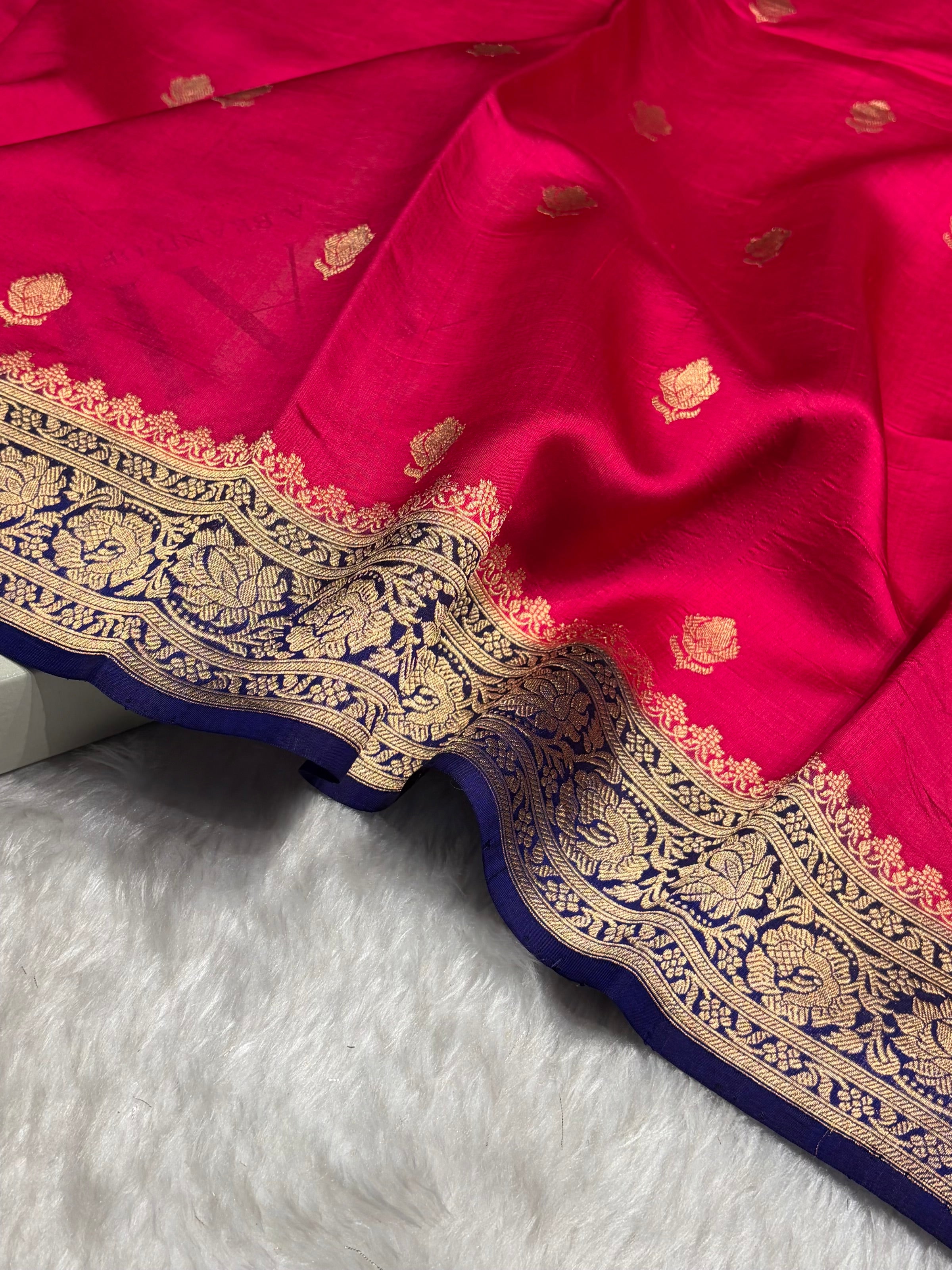 Contrast Rani With Purple Shades Boota Handwoven Pure Raw Mango Silk RM-07