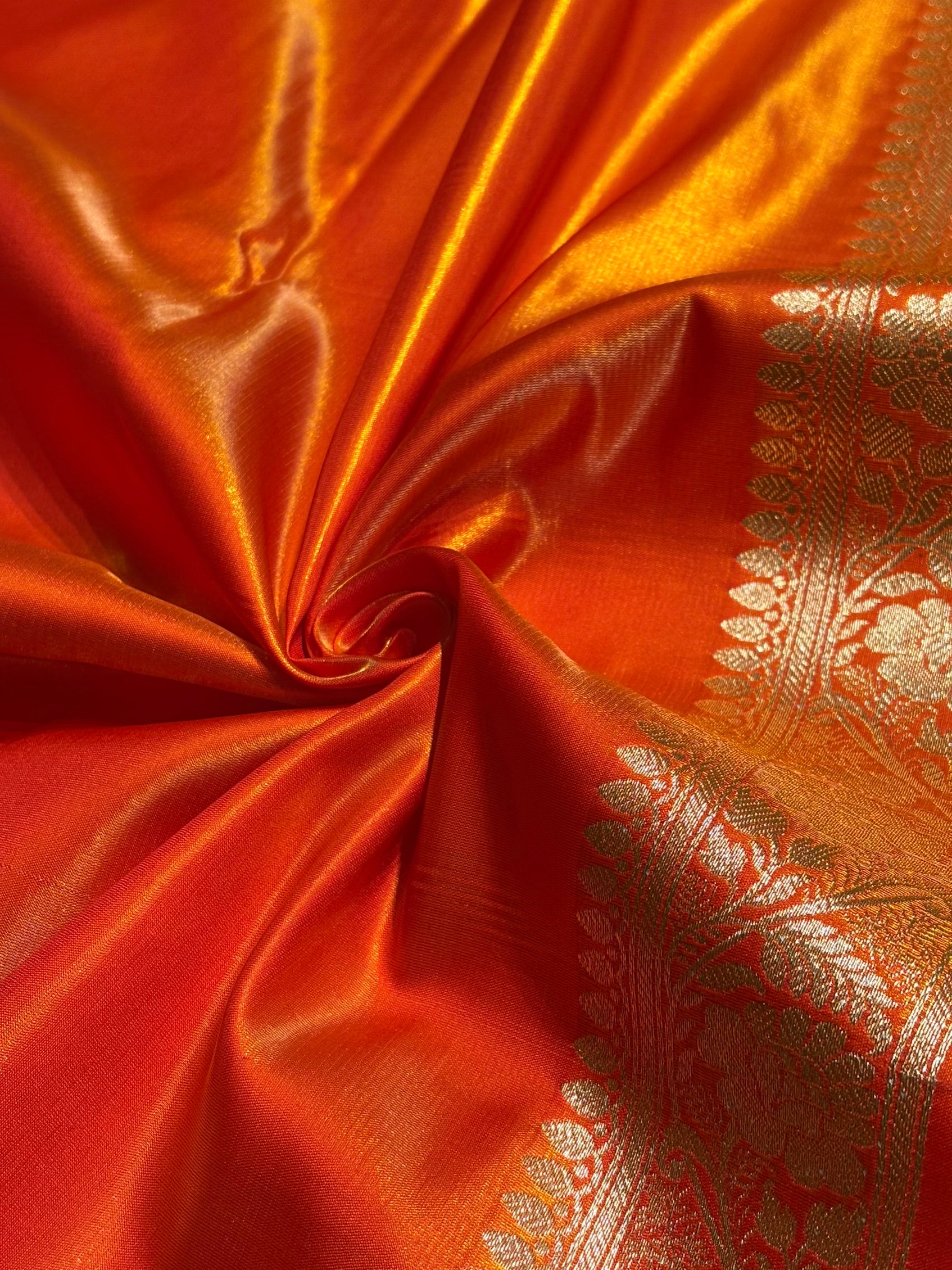 Satin Silk Saree Booti Motif in Orange Shades SS20