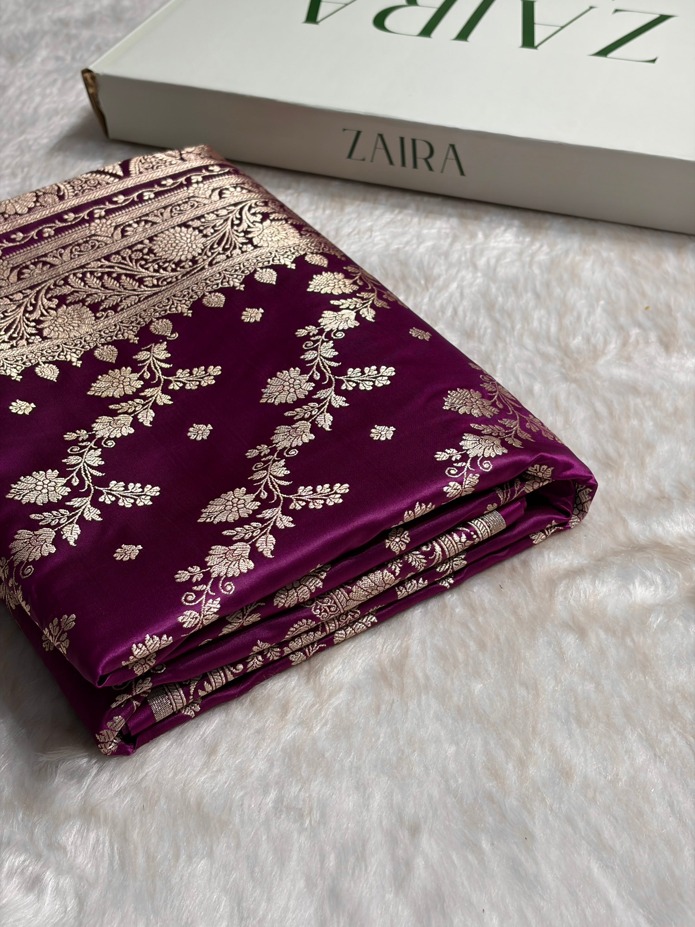 Magenta Cross & Booti Banarasi Katan Silk Saree SK24