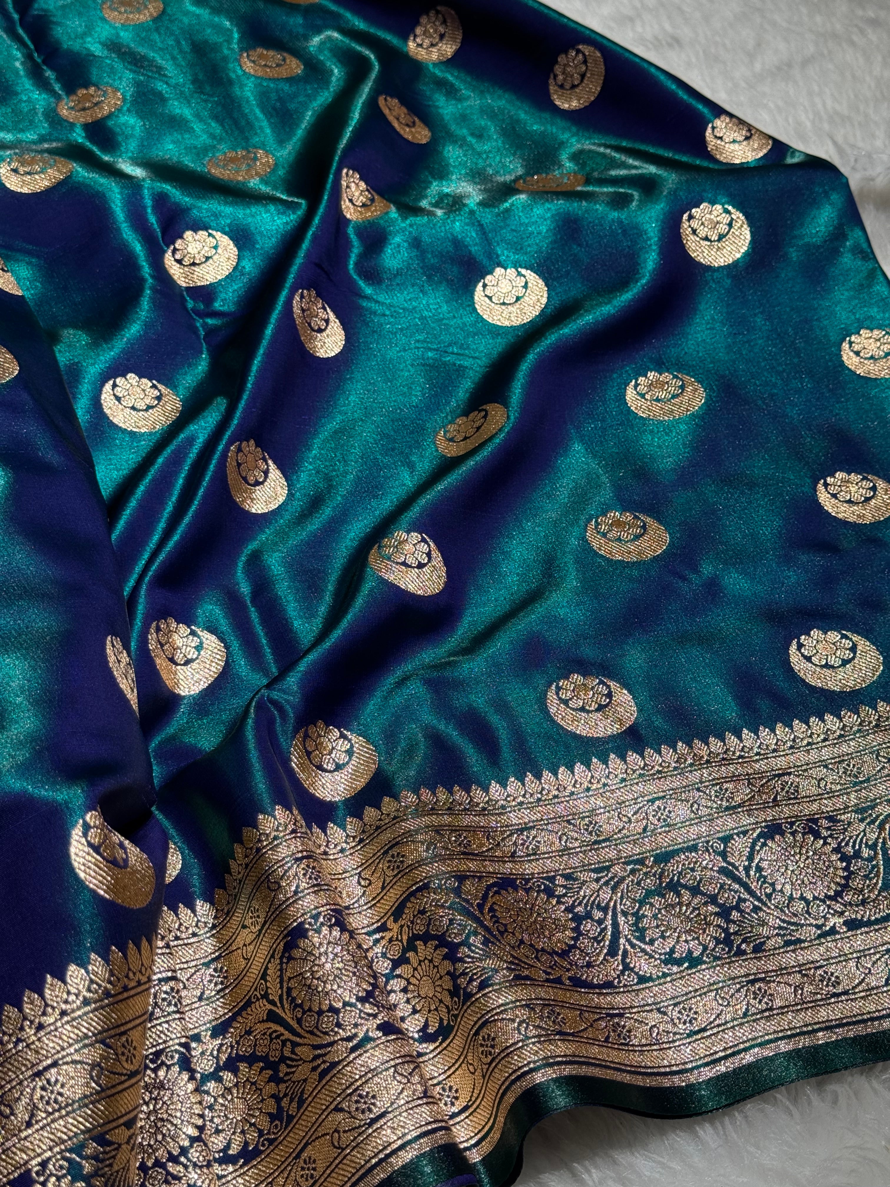 Peacock Green Chand Tara Satin Silk Saree SS04