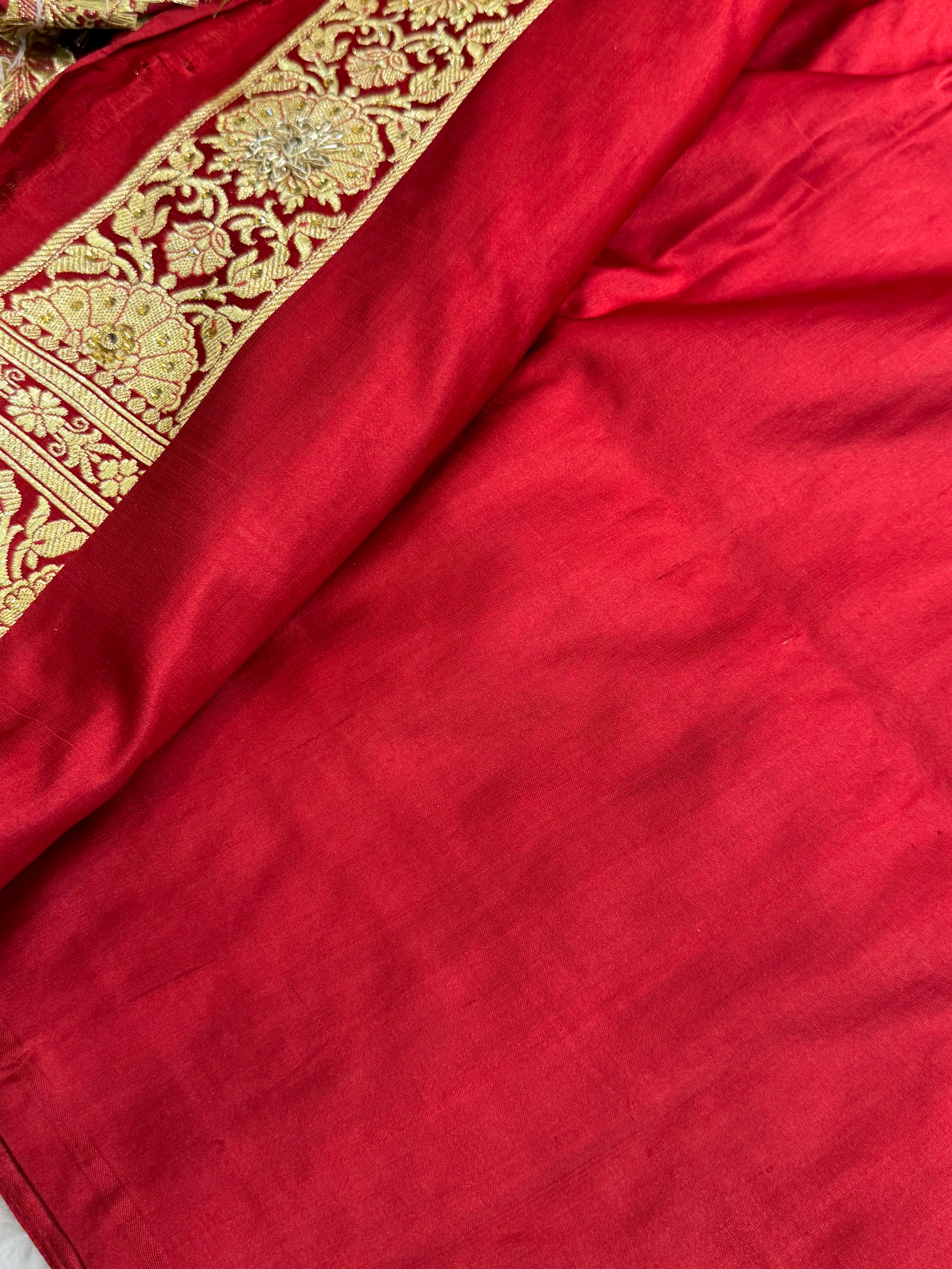 Bridal Maroon Pure Katan Silk Banarasi Saree with Zardozy, Ari and Stone work