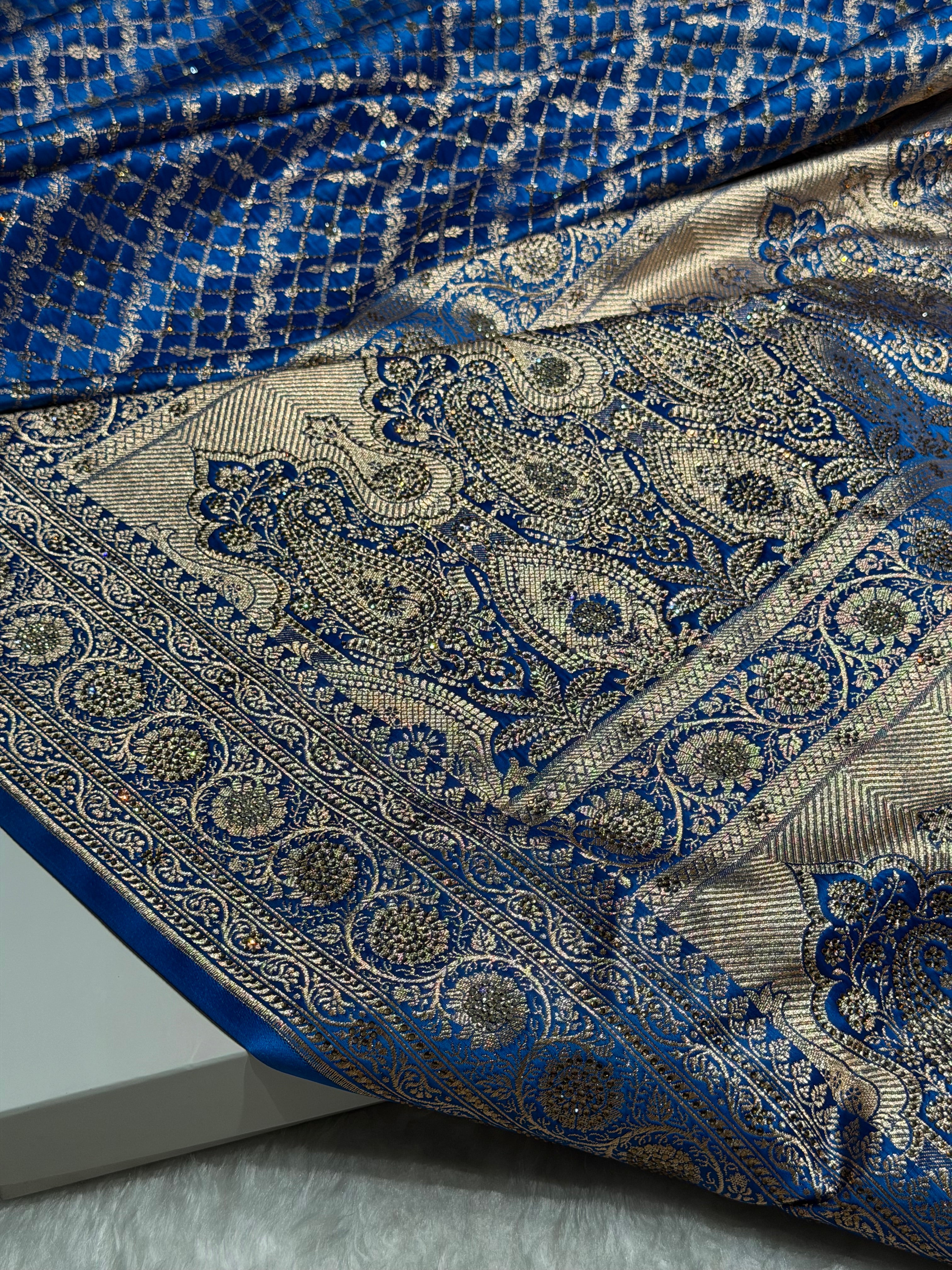 Firozy Banarasi Brocade With Swarovski Work Soft Katan Silk Saree - BSK44