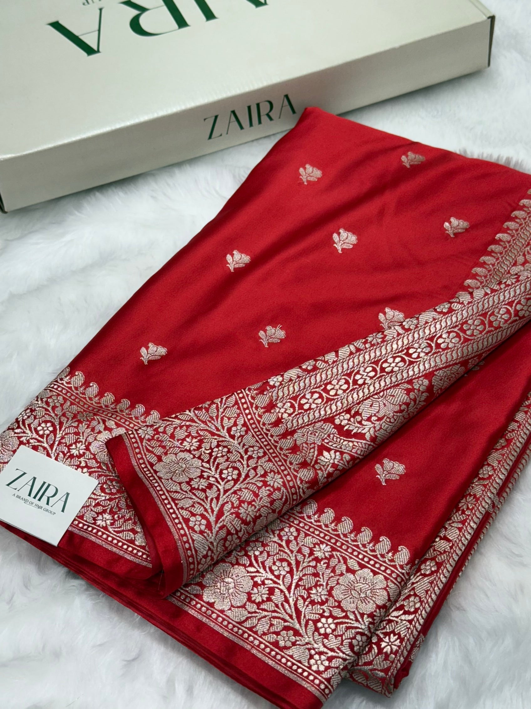 Royal Red Shades floral Booti Mashru Silk Saree