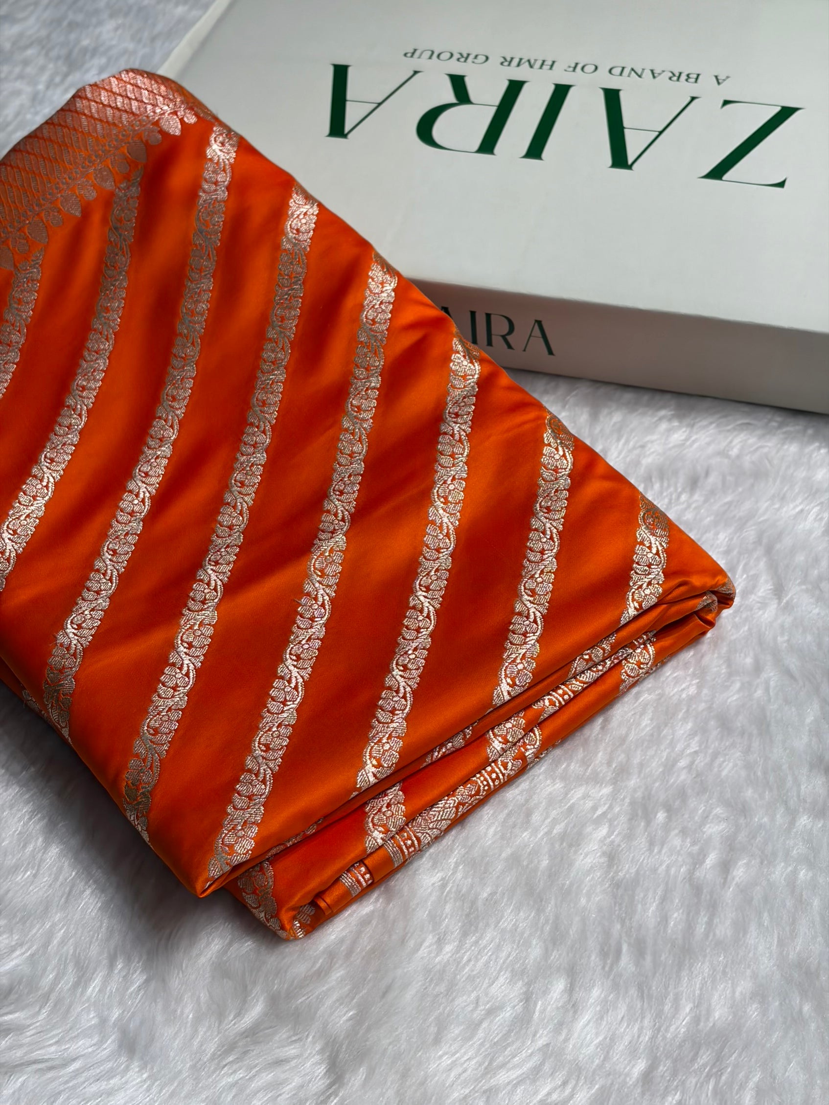 Orange With Floral Border Mashru Silk Saree MSM-98
