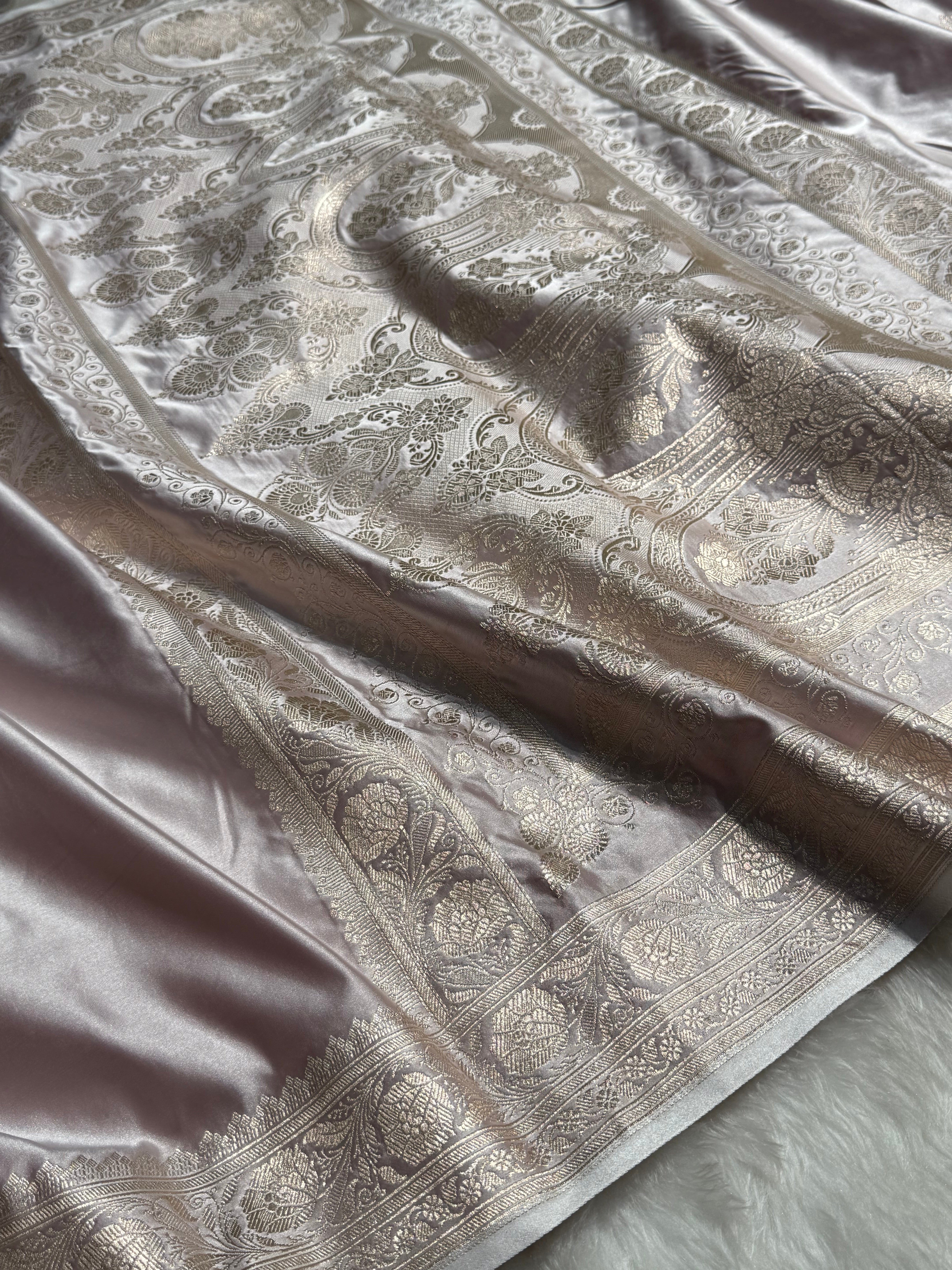 Rose Gold Pink Shades Plain Mashru Silk Saree