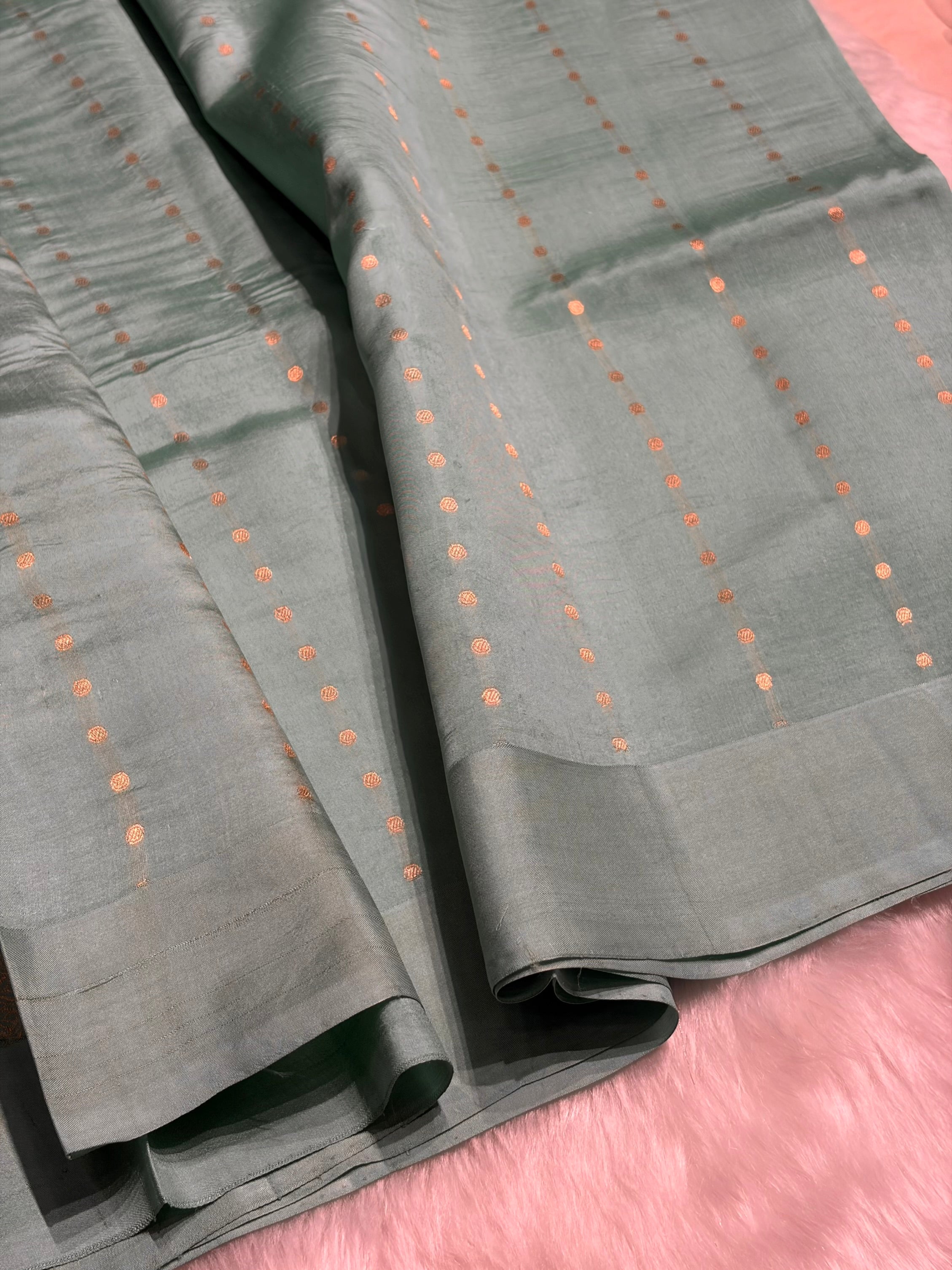 Sea Green Shades Meena Boota Handwoven Raw Mango Silk RM-43