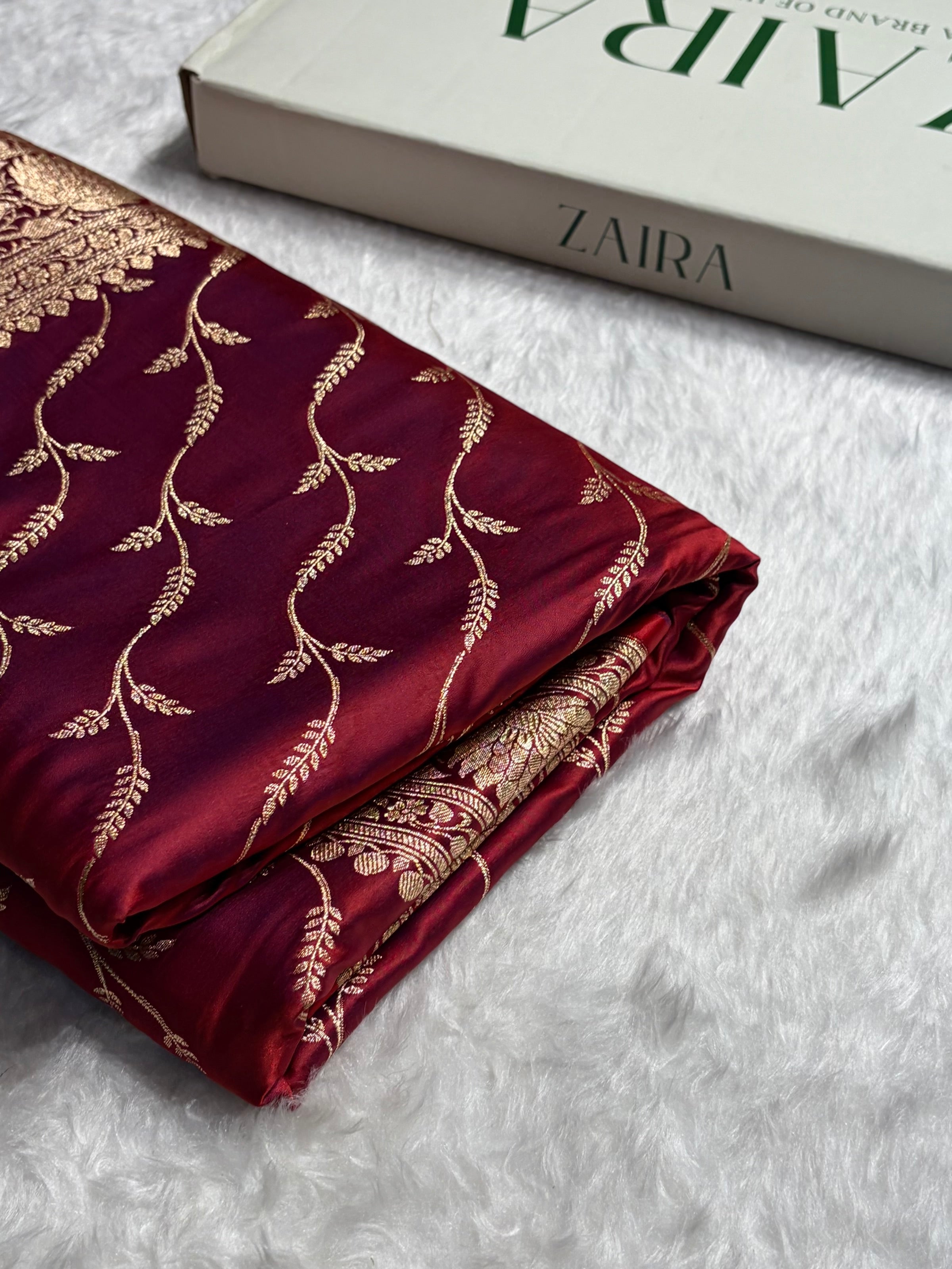 Reddish Magenta Pattern Satin Katan Silk saree SK37