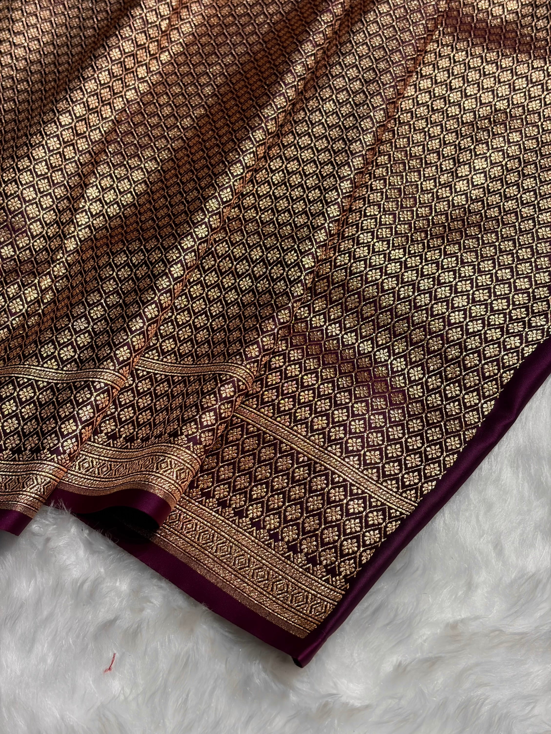 Wine Floral Boota Satin Katan Silk saree SK34