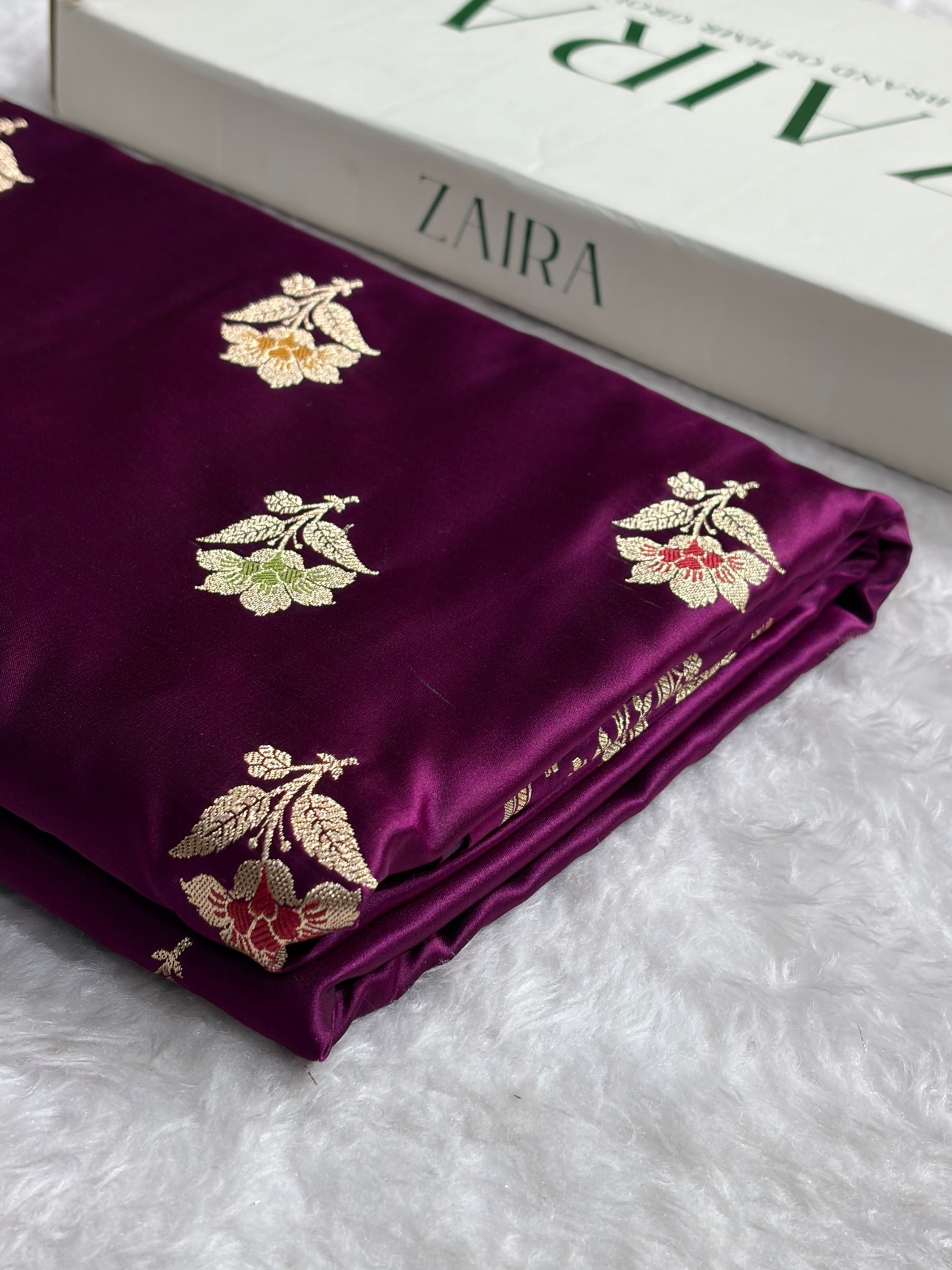 Premium Banarasi Satin Katan Saree With Minakari Boota in Wine Shades SK112