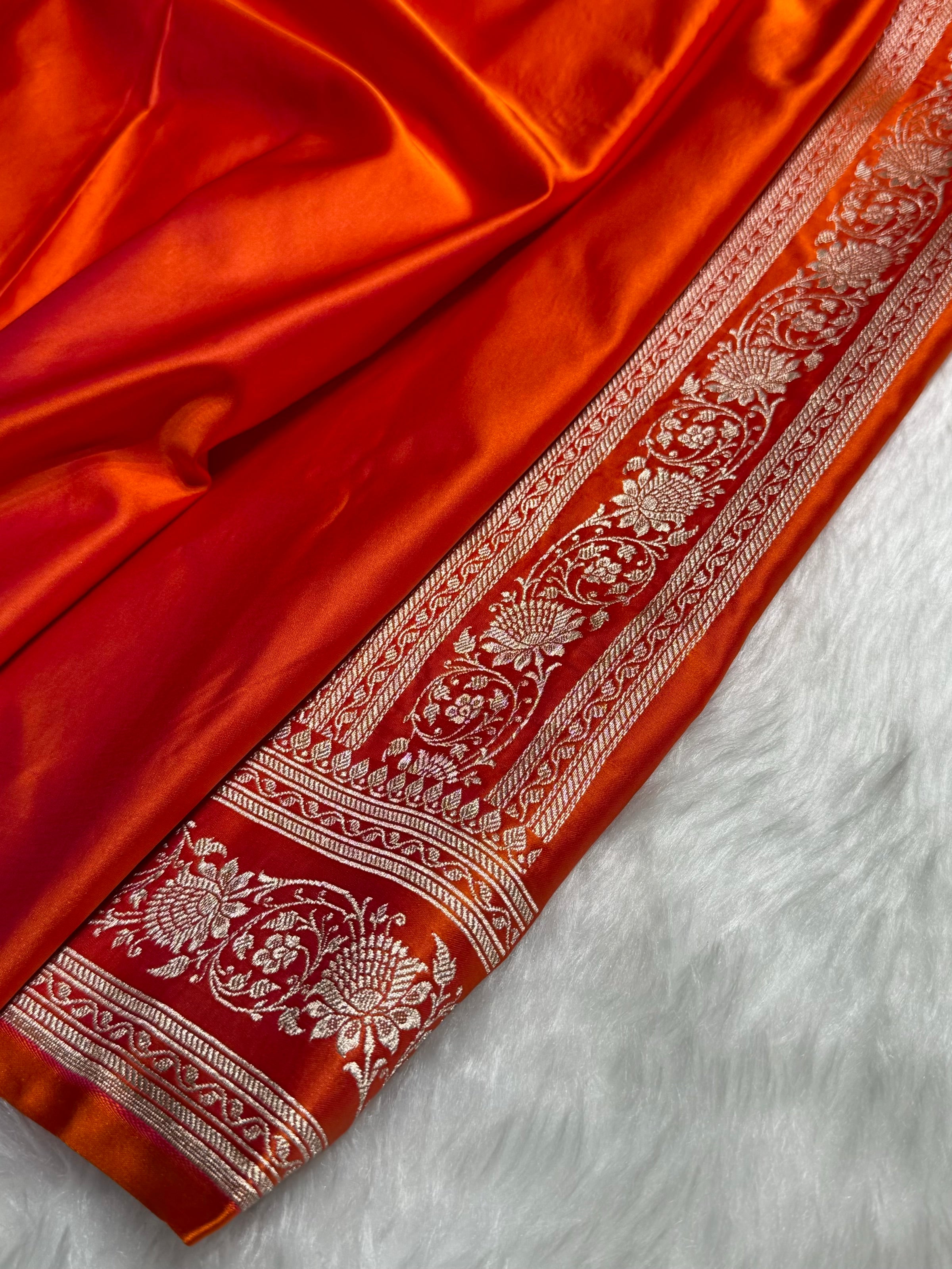 Orange Shades Banarasi Cross Pattern Floral Mashru Silk Saree MSM-102