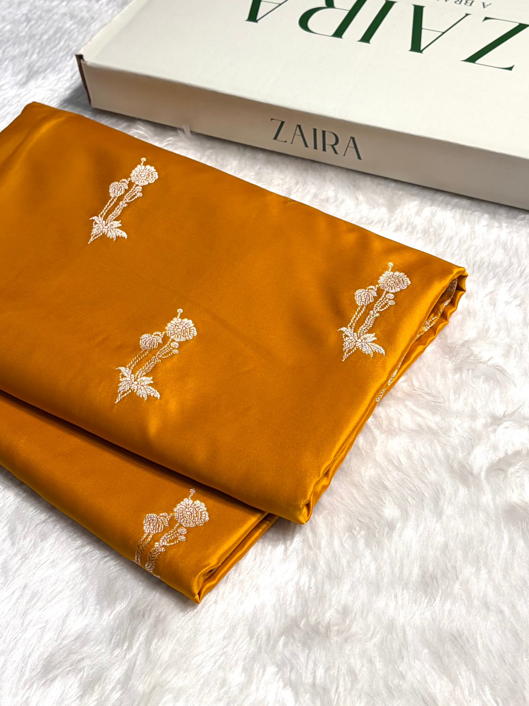 Mustard Boota With Floral Border Mashru Silk Saree MSM-92