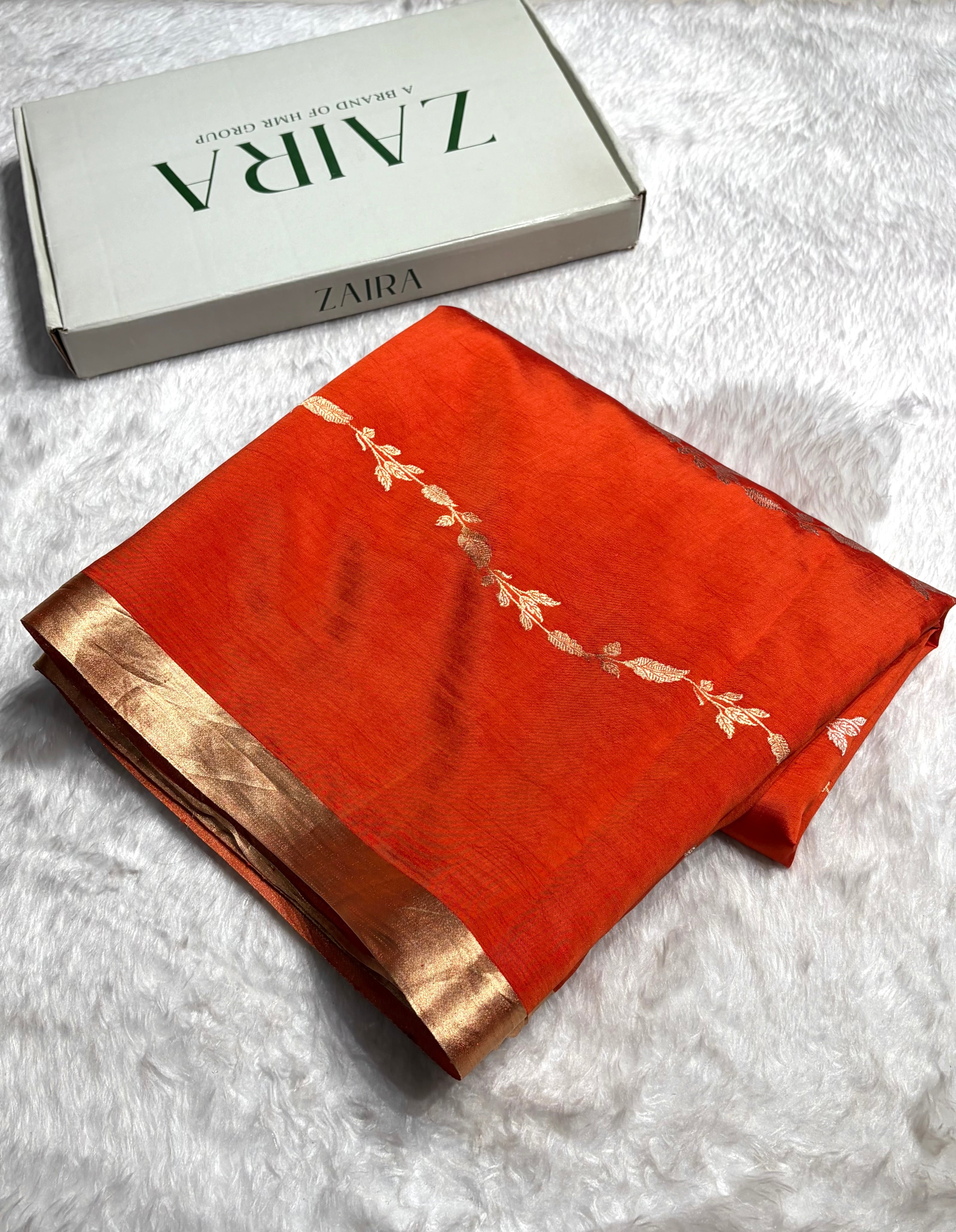 Orange Shades Handwoven Pure Raw Mango Silk RM-39