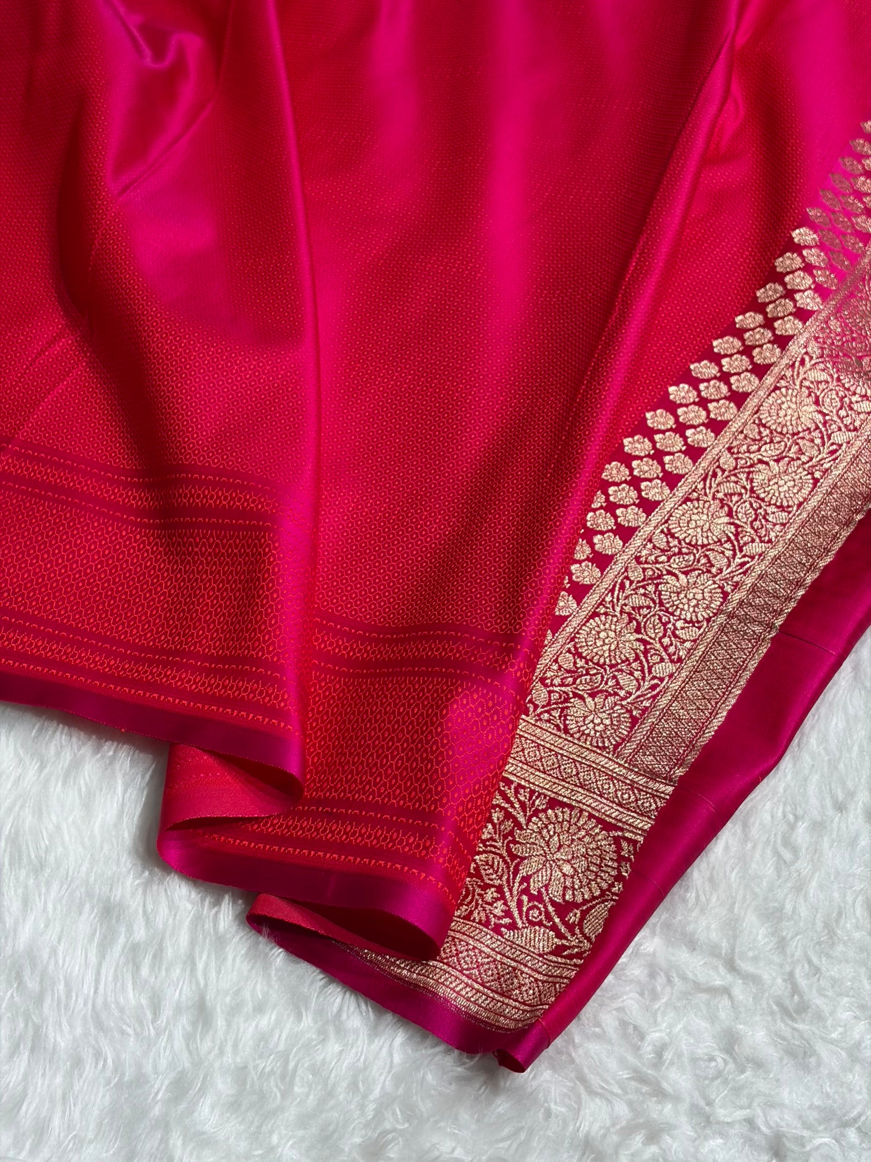 Banarasi Satin Katan Saree Contrast Rama / Rani Shades SK132