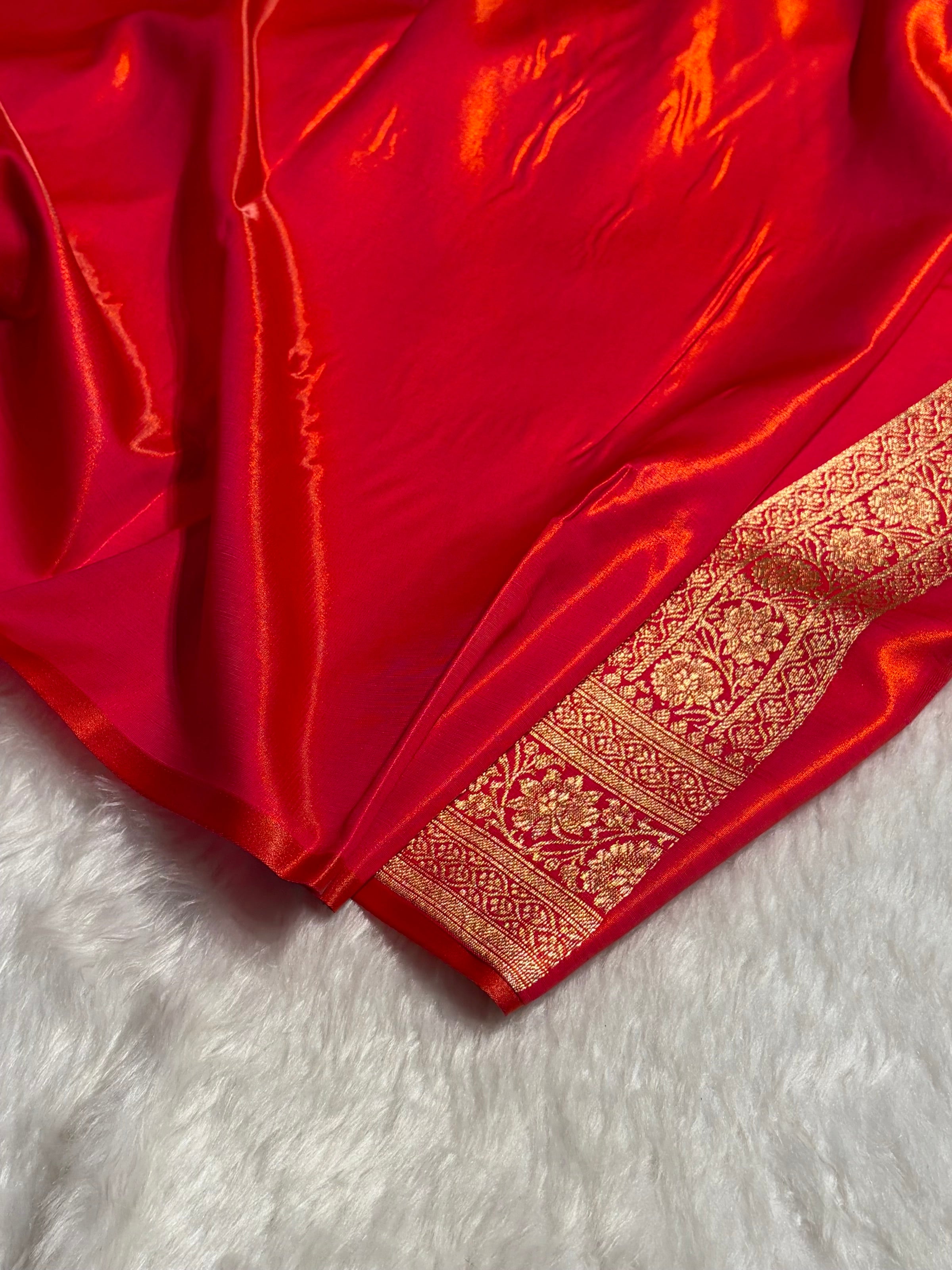 Orange Shades Banarasi Satin Silk Saree SS34