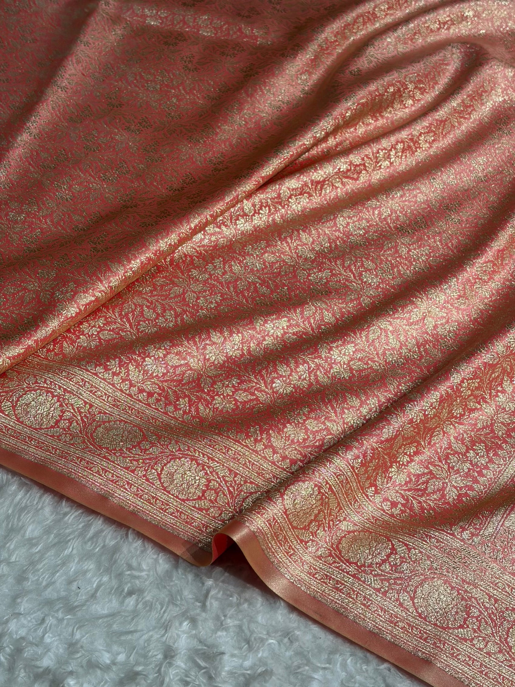 Peach Shades Brocket Satin Silk Saree Banarasi Saree Shades SS30