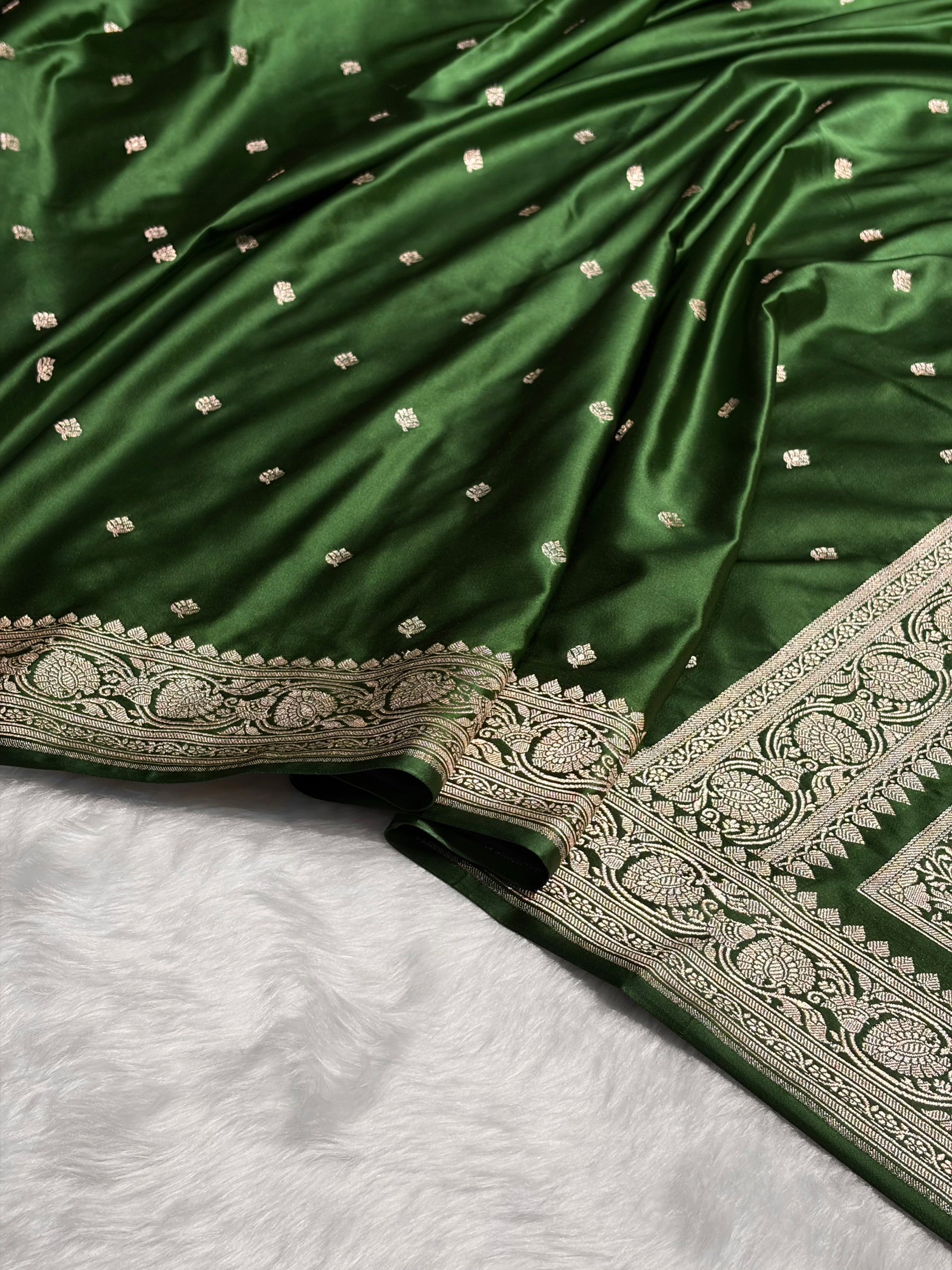 Banarasi Bottle Green Booti Mashru Silk Saree MS10