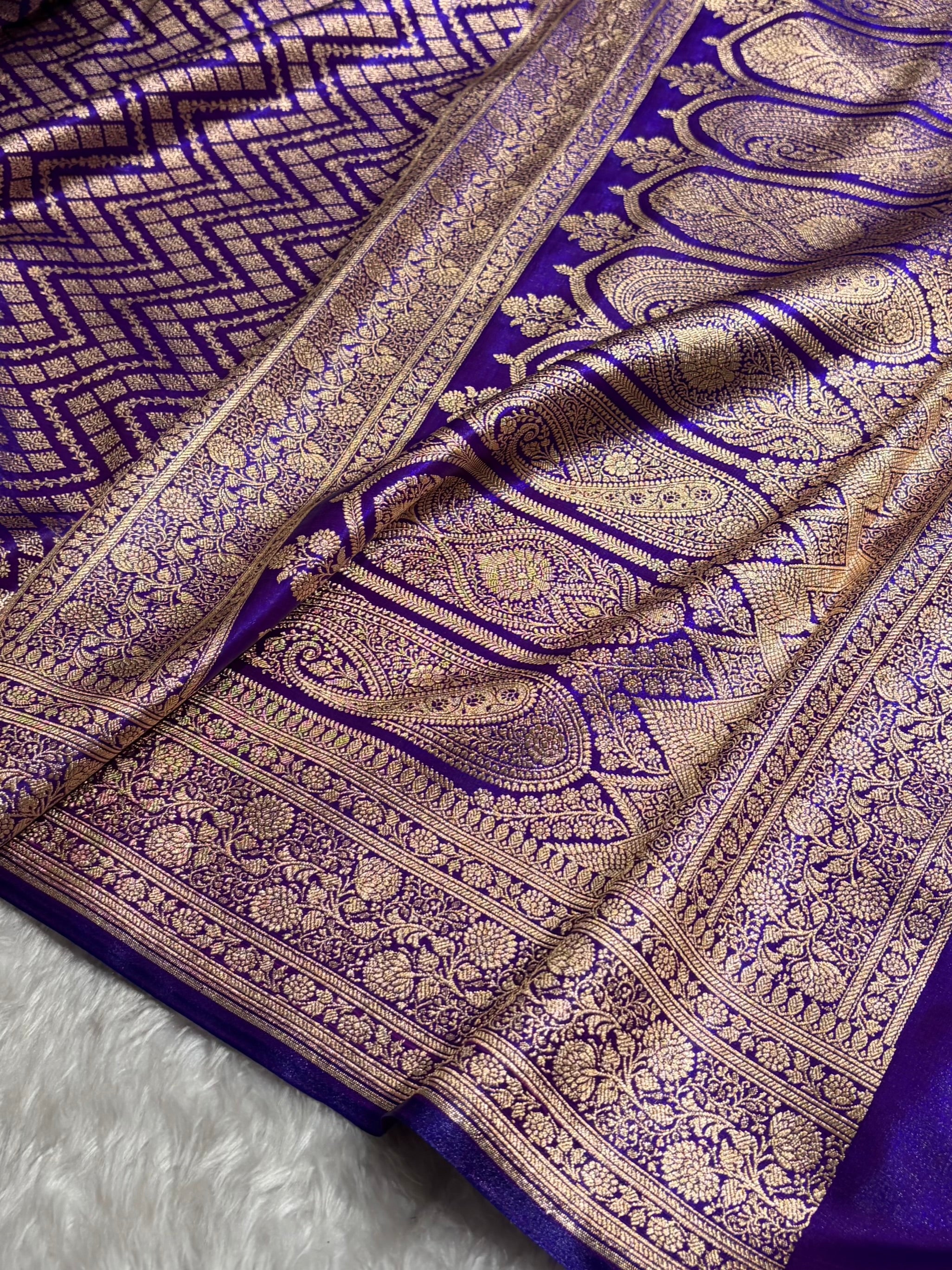Purple Shades Jaal Pattern Banarasi Satin Silk Saree SS56