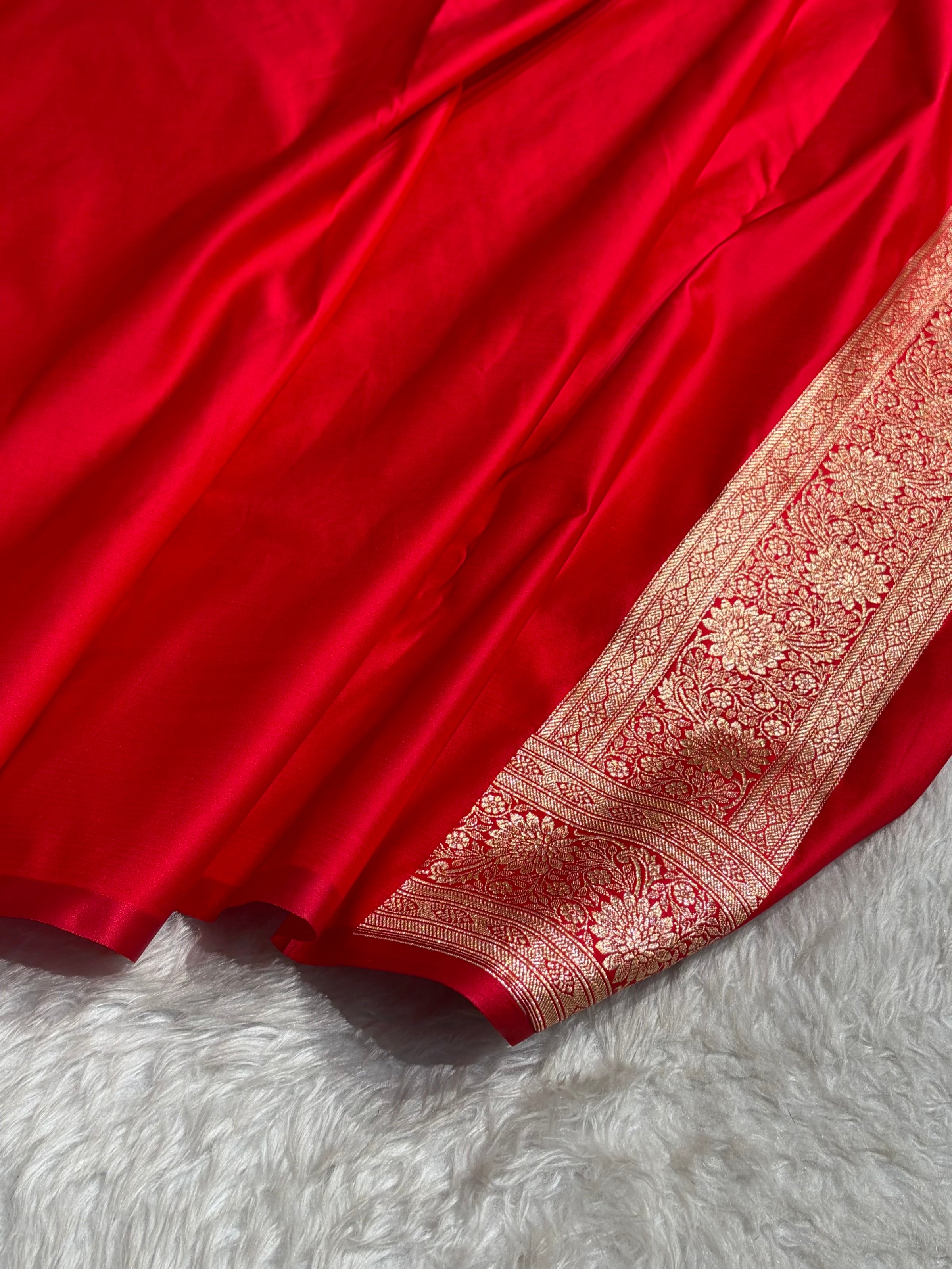 Lavender with Red Booti Satin Katan Silk saree SK29