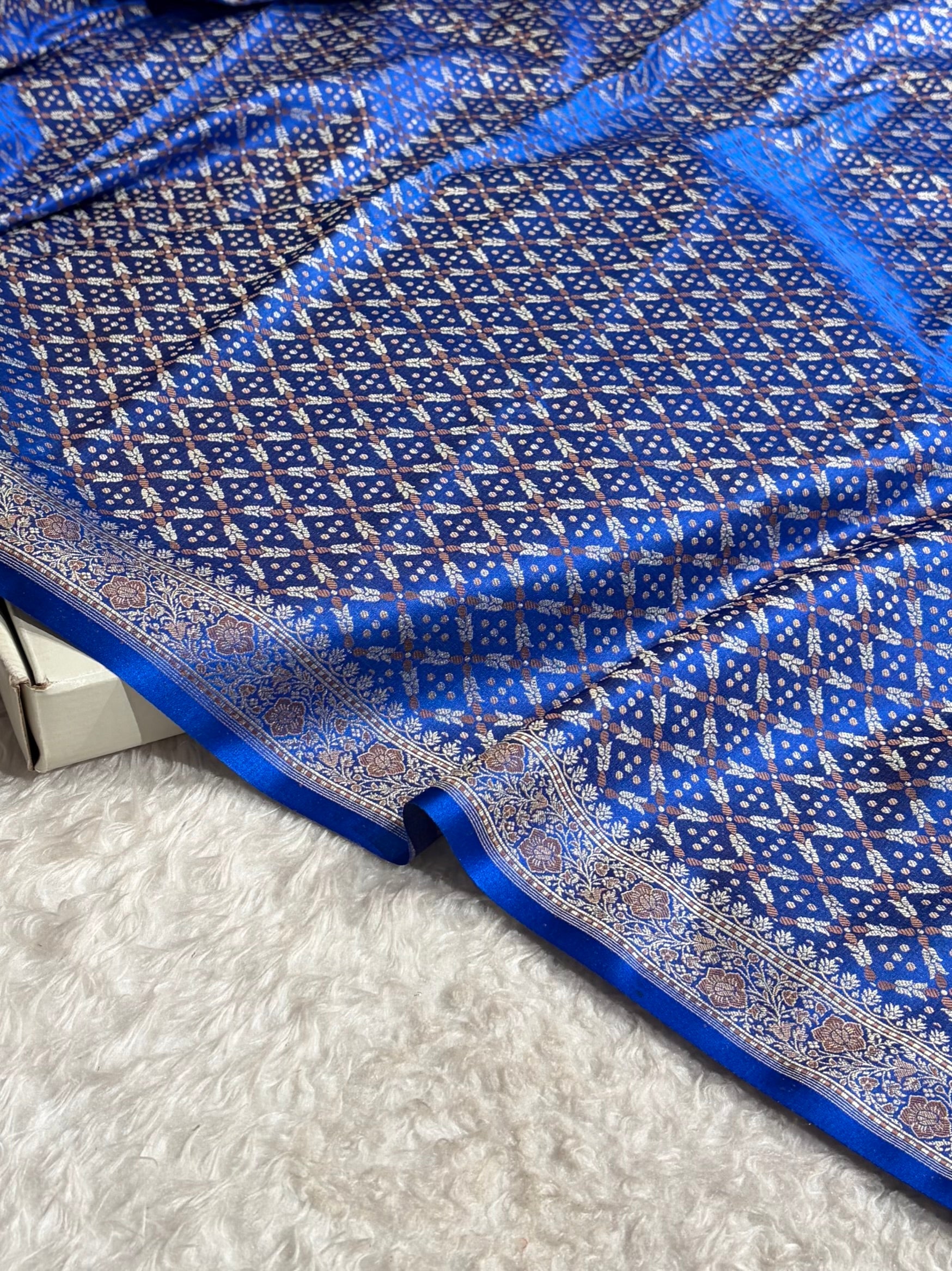 Royal Blue Jamawar Tanchoi Jaal Katan Silk Saree SKTM-23