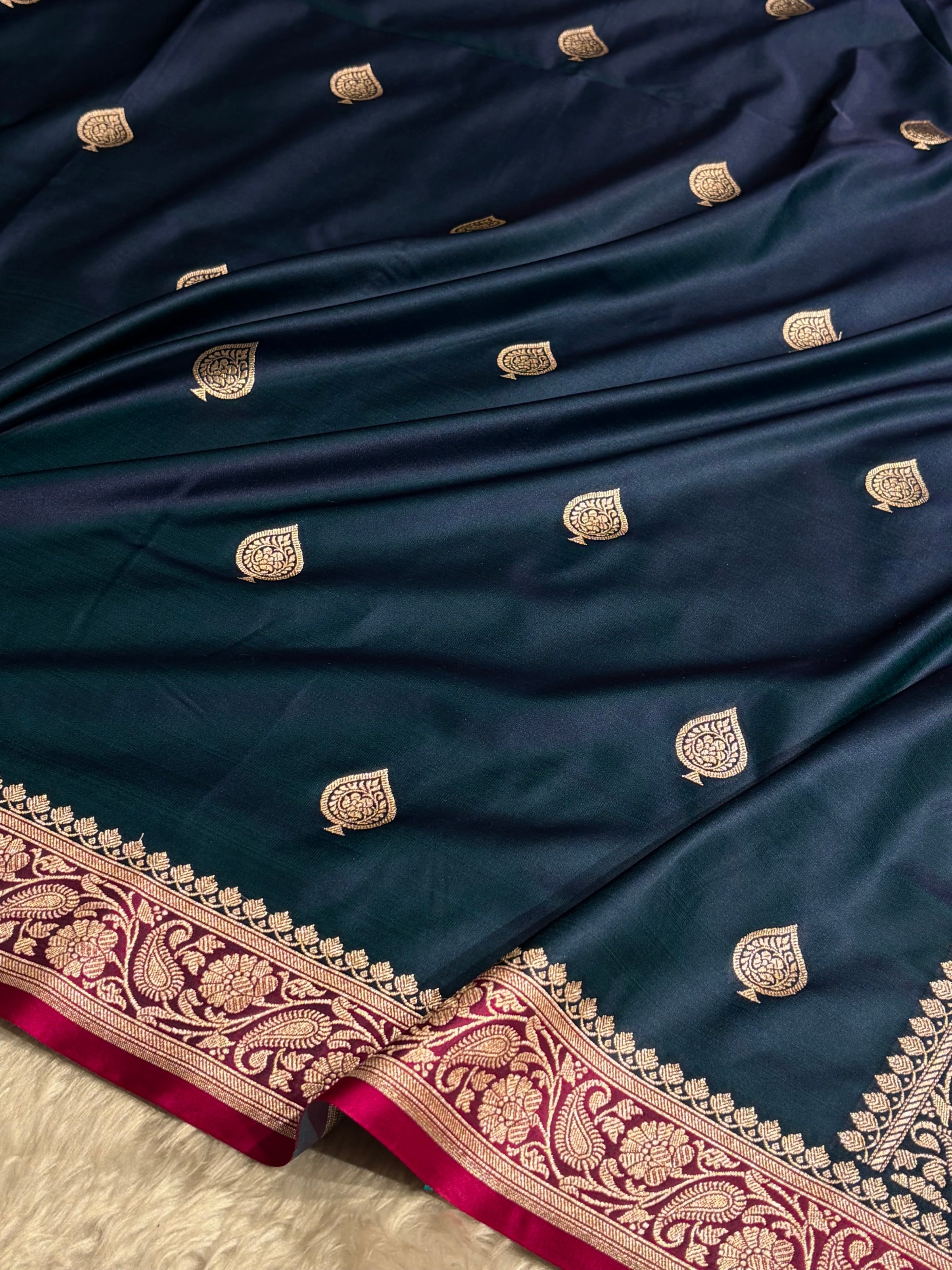 Contrast German Blue / Rani Shades Banarasi Booti Pattern Mashru Silk Saree MSM-140