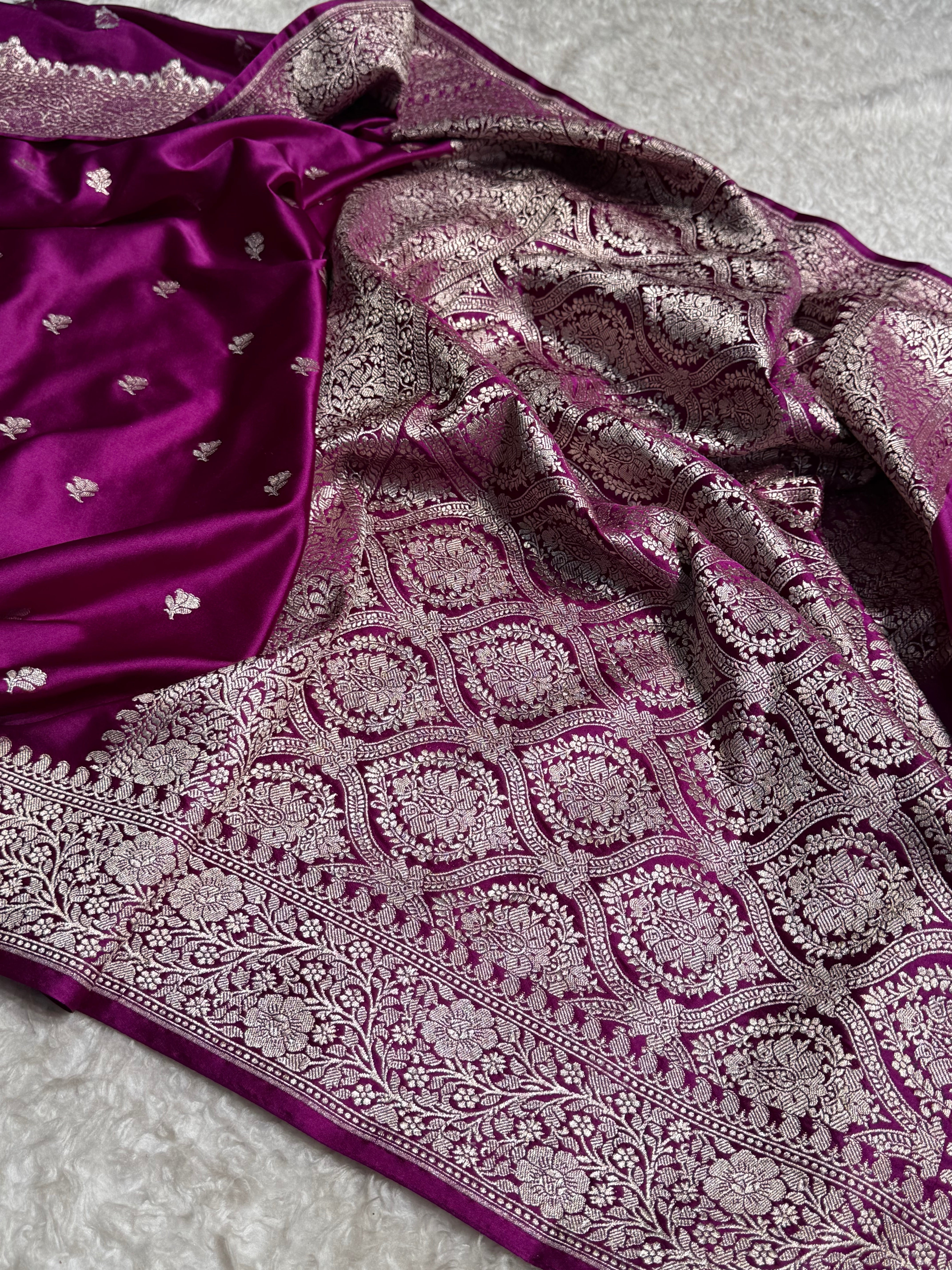 Wine floral Booti Mashru Silk Saree