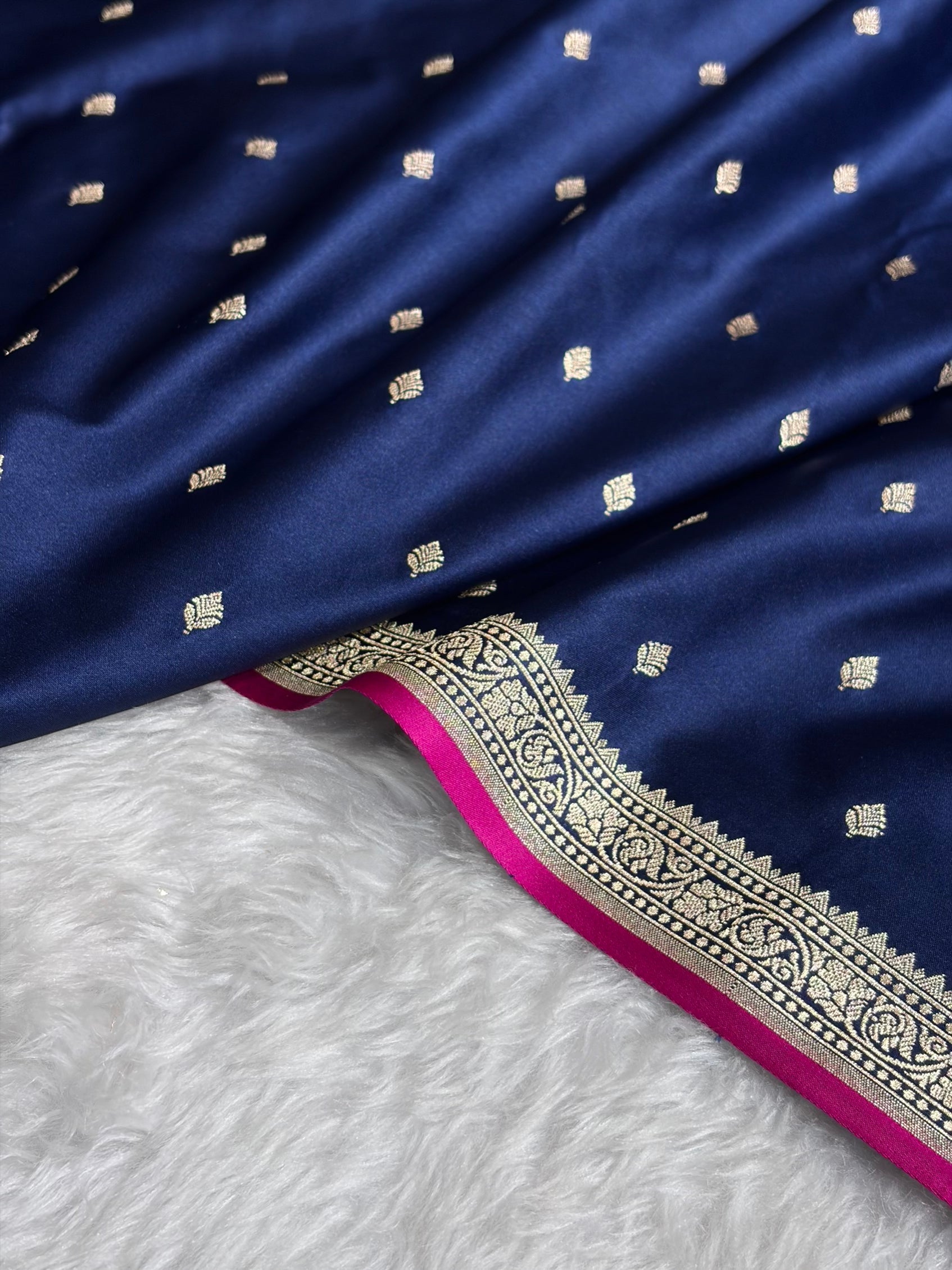 Premium Banarasi Satin Katan Saree in Navy Blue Shades SK90