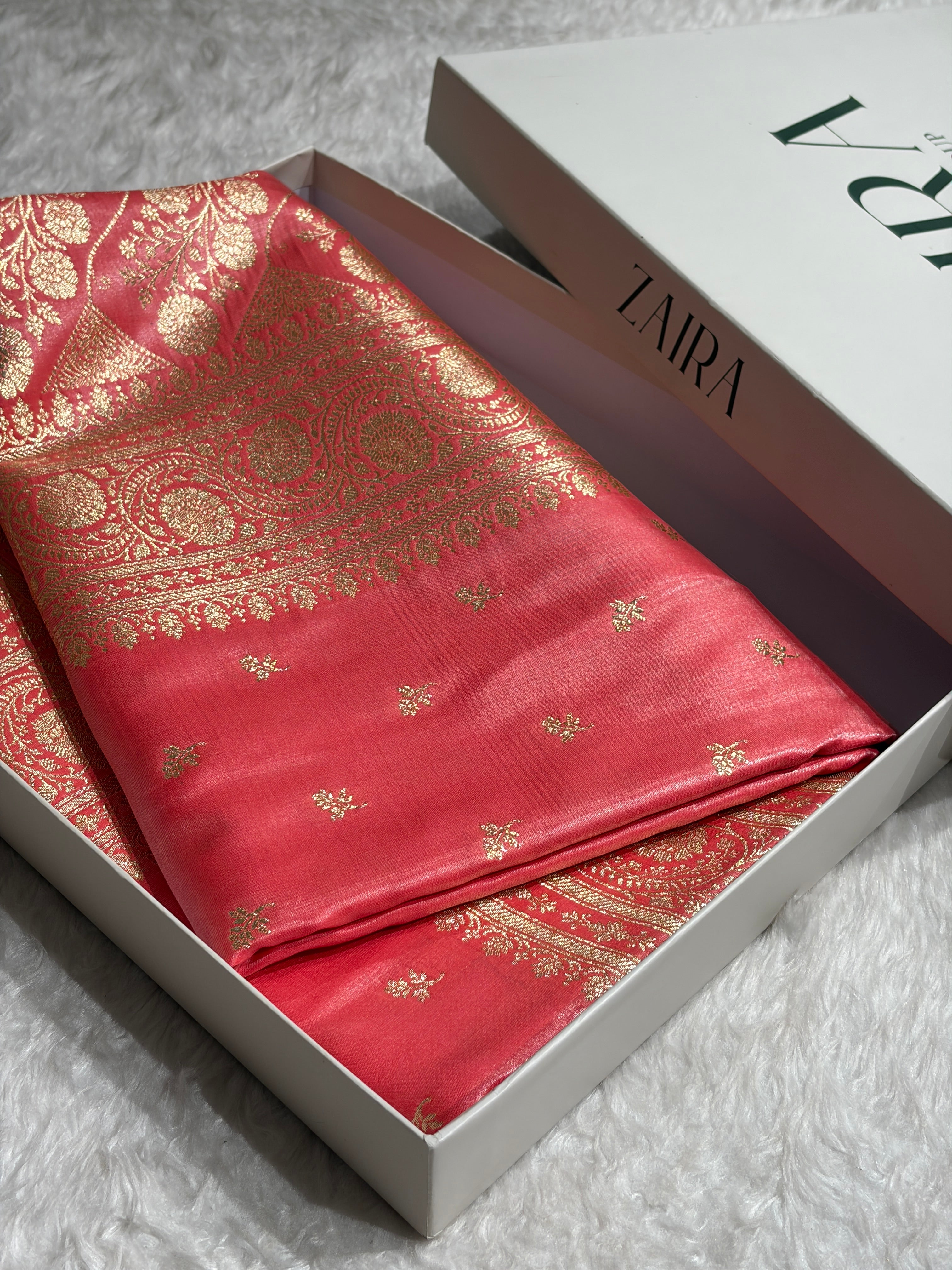 Banarasi Baby Pink Shades Cross Pattern Banarasi Satin Silk Saree SS52