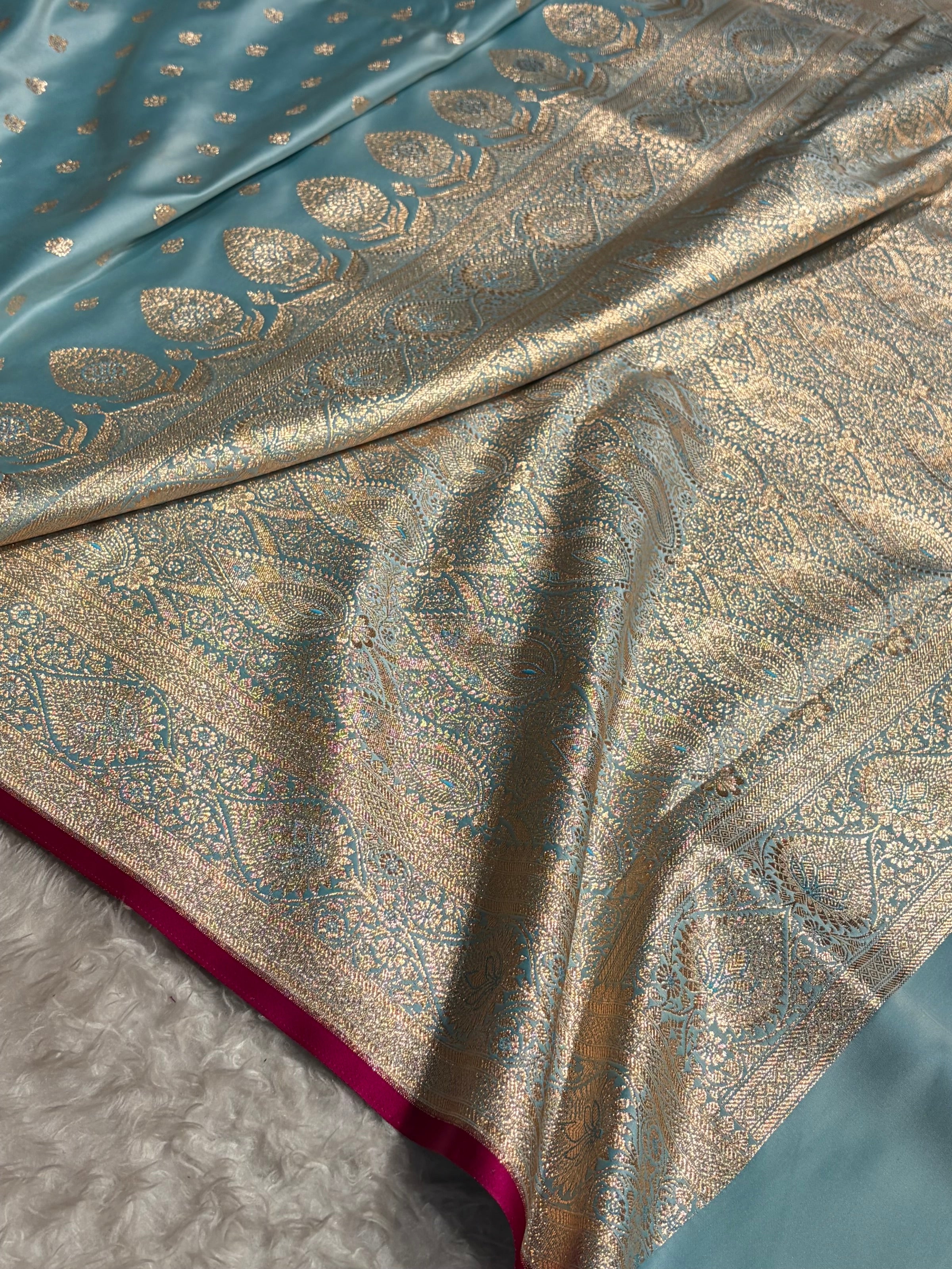 Katan Silk Saree In Powder er Blue Shades SK10