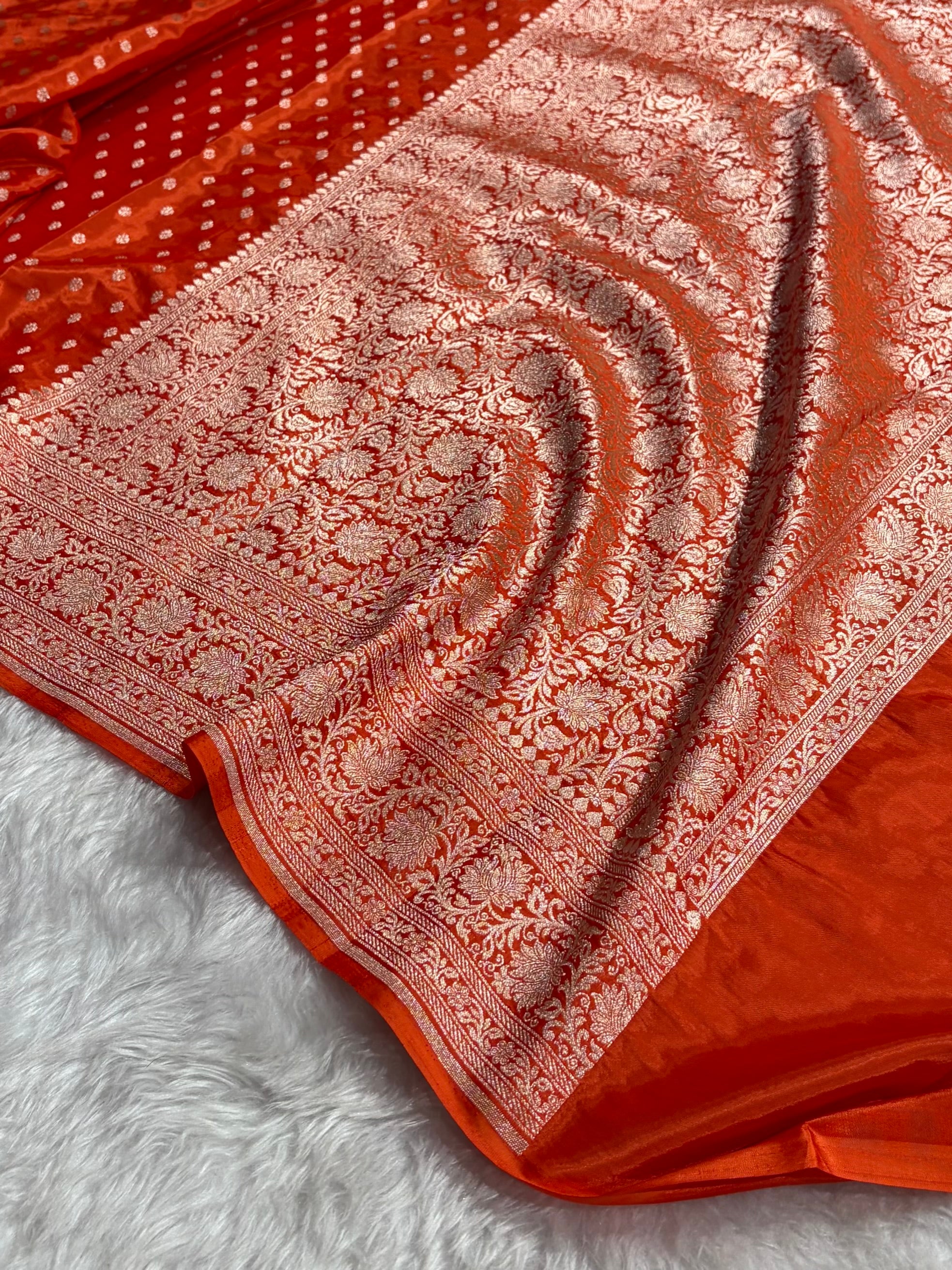 Orange Crepe Silky Katan Banarasi Saree CSK-02