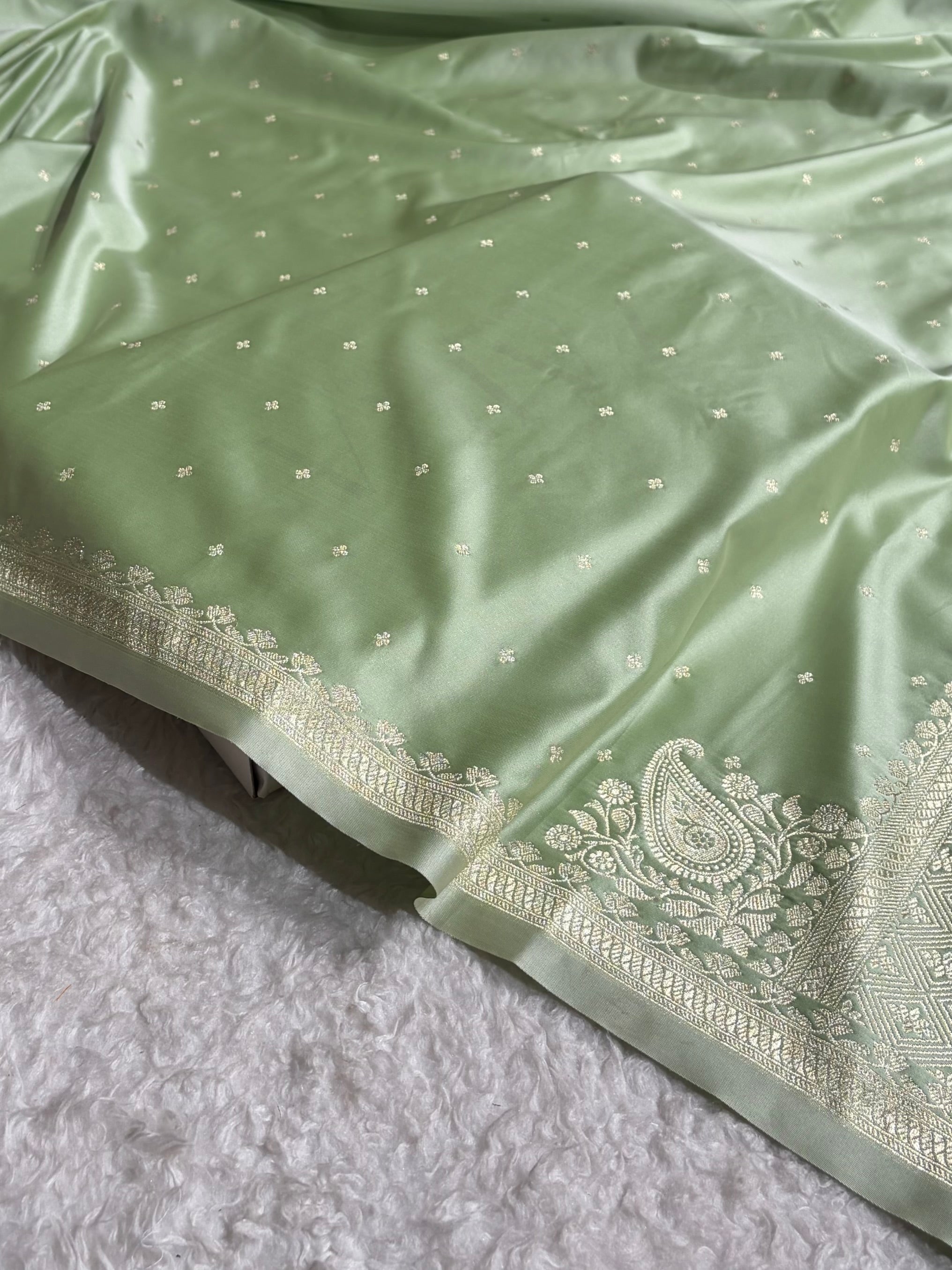 Light Pista Shades Banarasi Boota Pattern Floral Mashru Silk Saree MSM-119