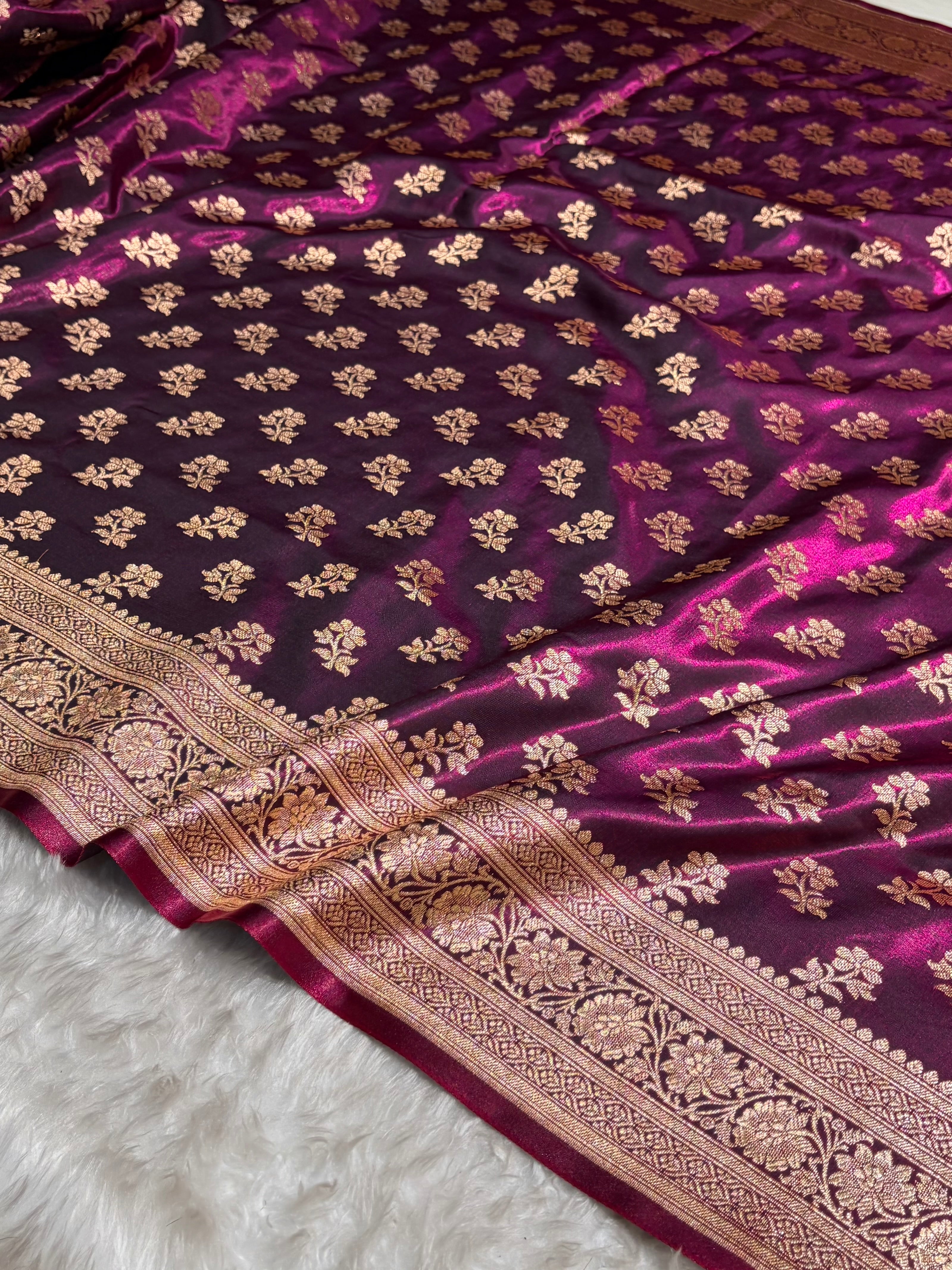 Wine Shades Banarasi Satin Silk Saree SS34