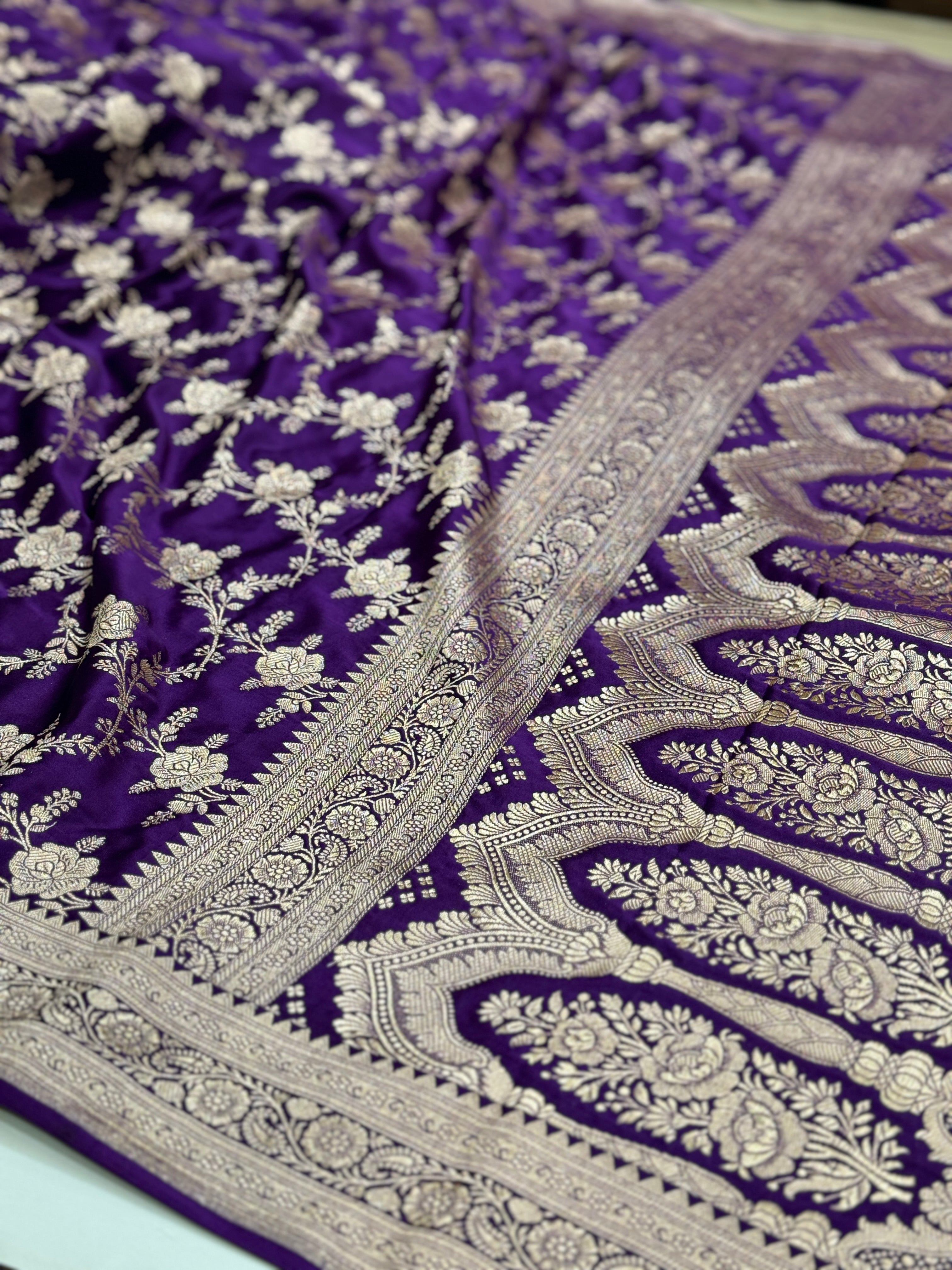 Purple Floral Jaal Mashru Silk Saree