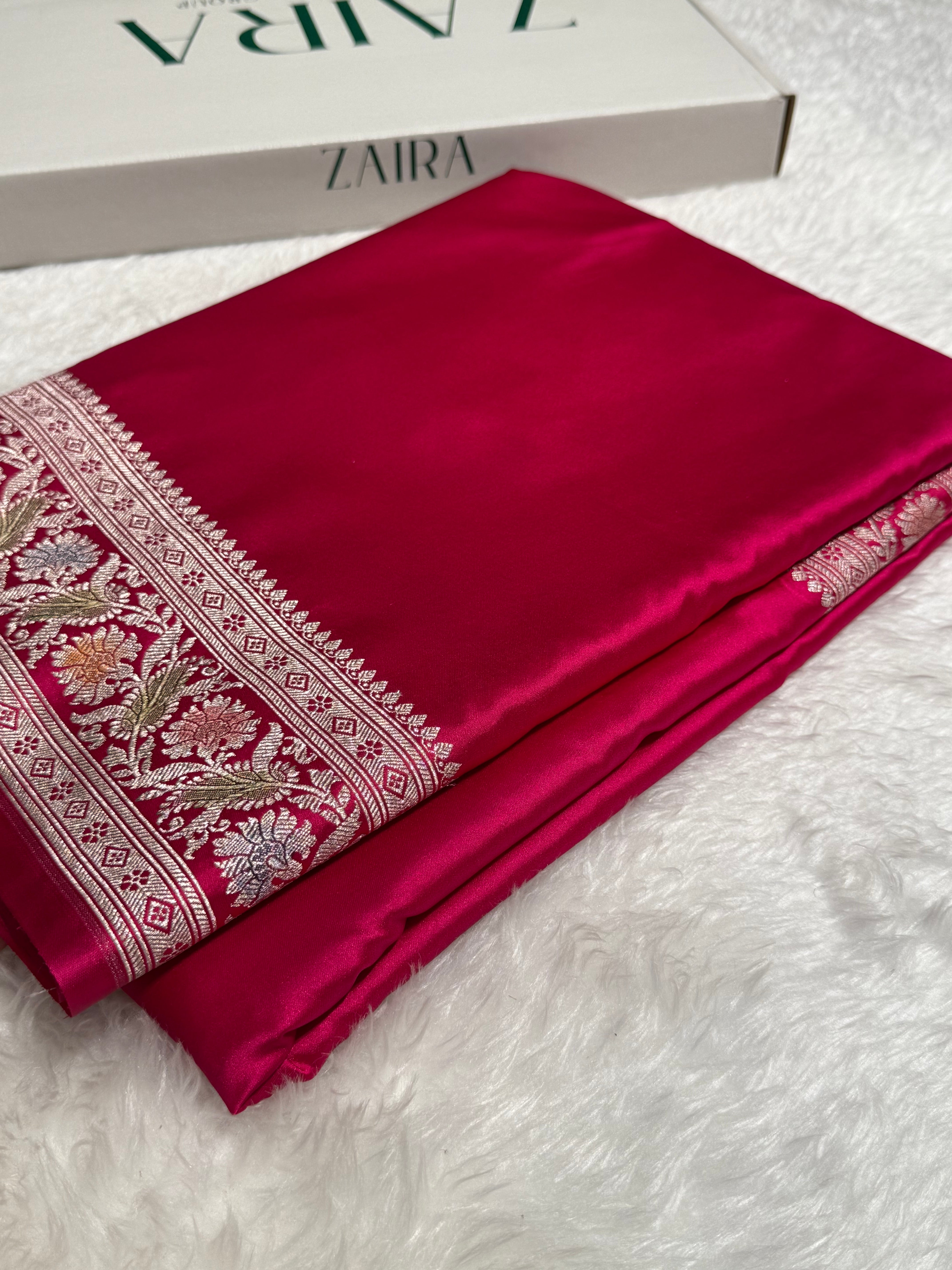 Rani Pink Plain Mashru Silk Saree