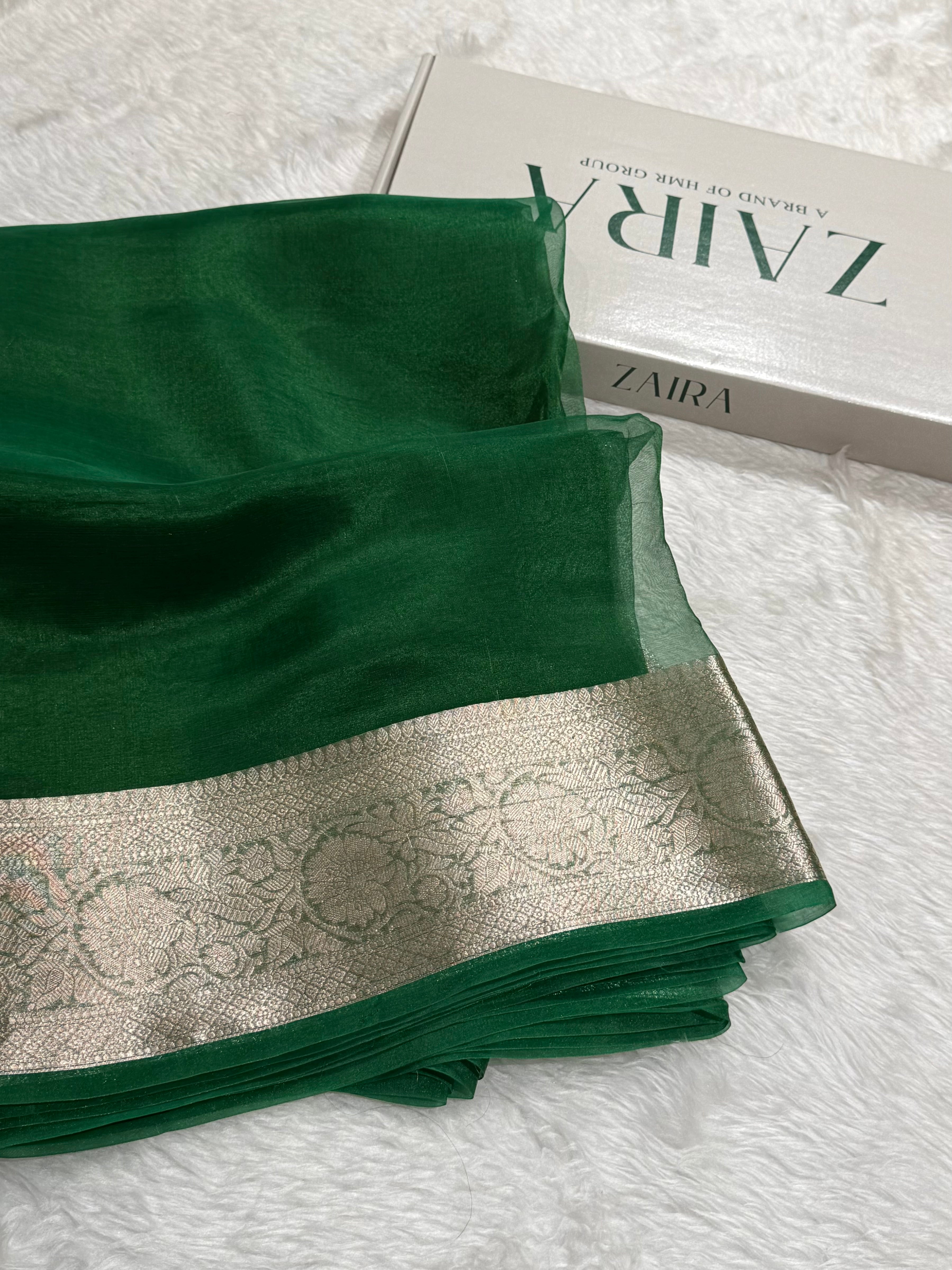 Green Shades Pure Tissue Silk Saree with Brocade Blouse PT-18