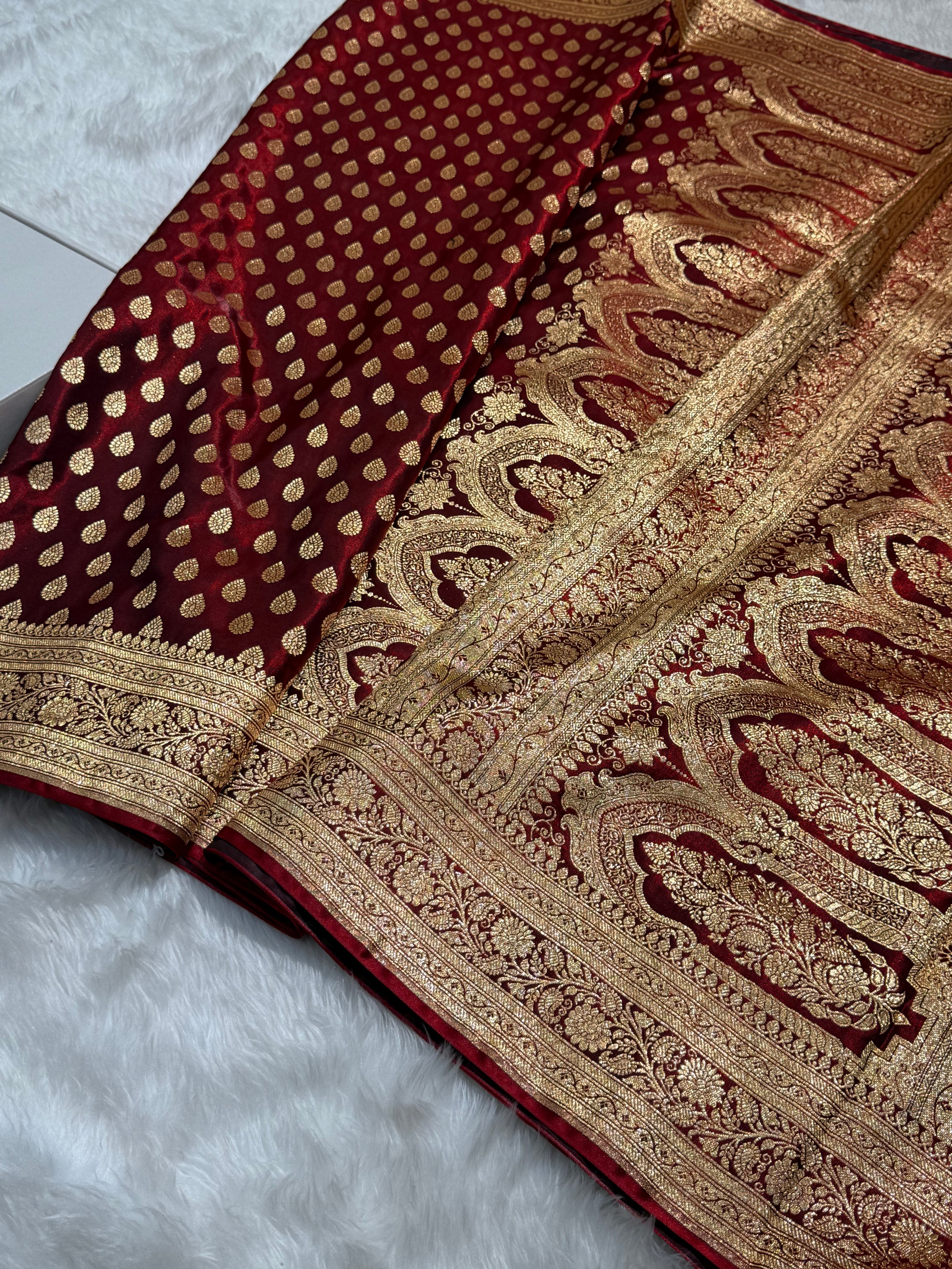 Light Weight Satin Silk booti in Maroon SS02