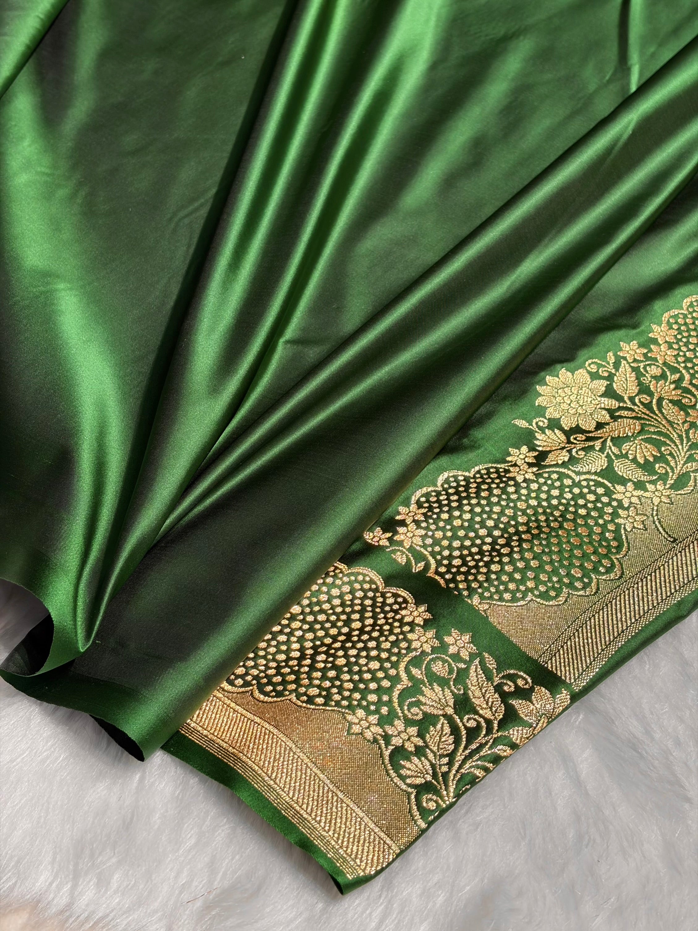 Bottle Green Unique Boota Pattern Satin Katan Silk Saree SK70