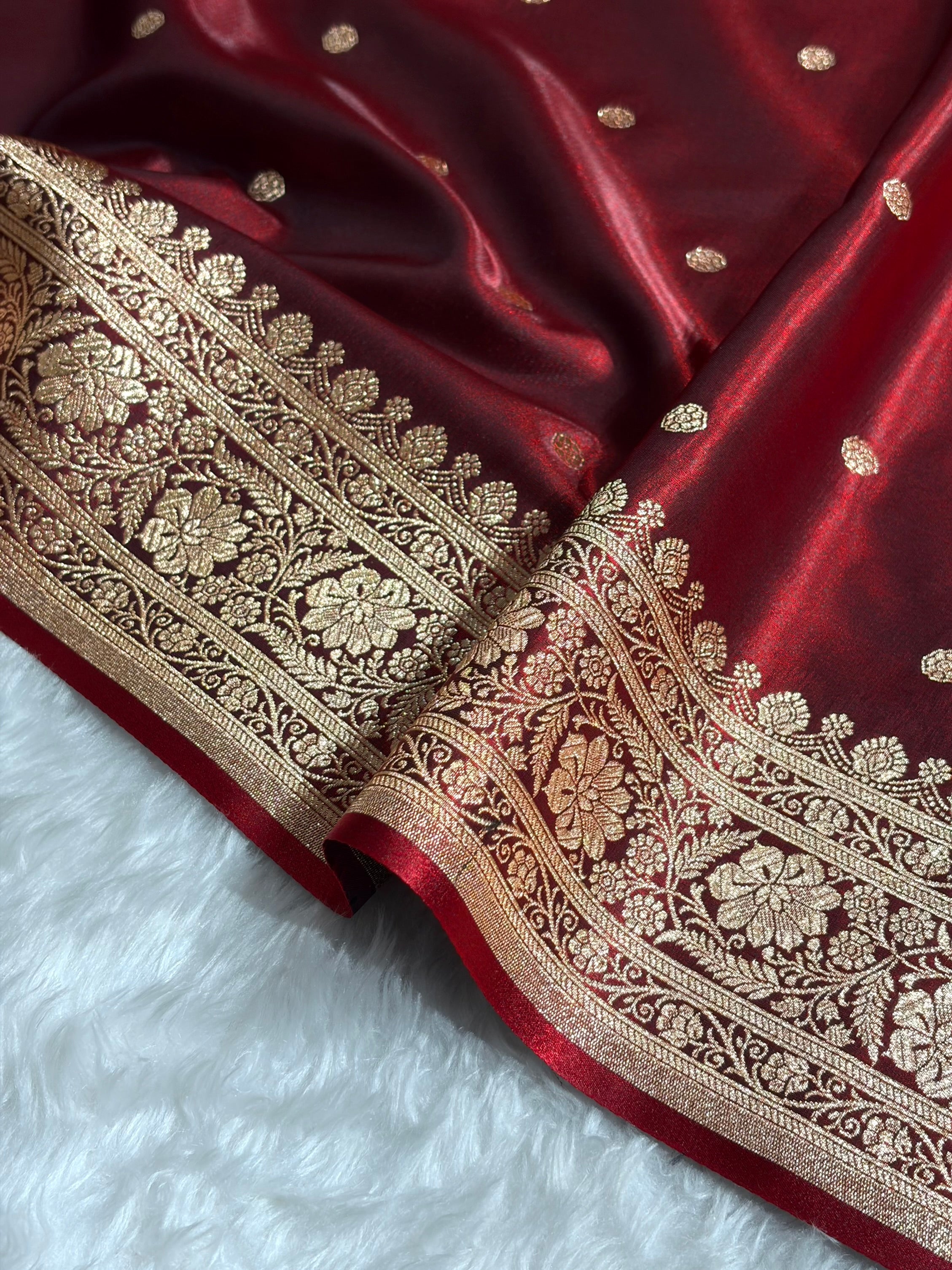 Satin Silk Saree Banarasi Booti in Maroon Shades SS29