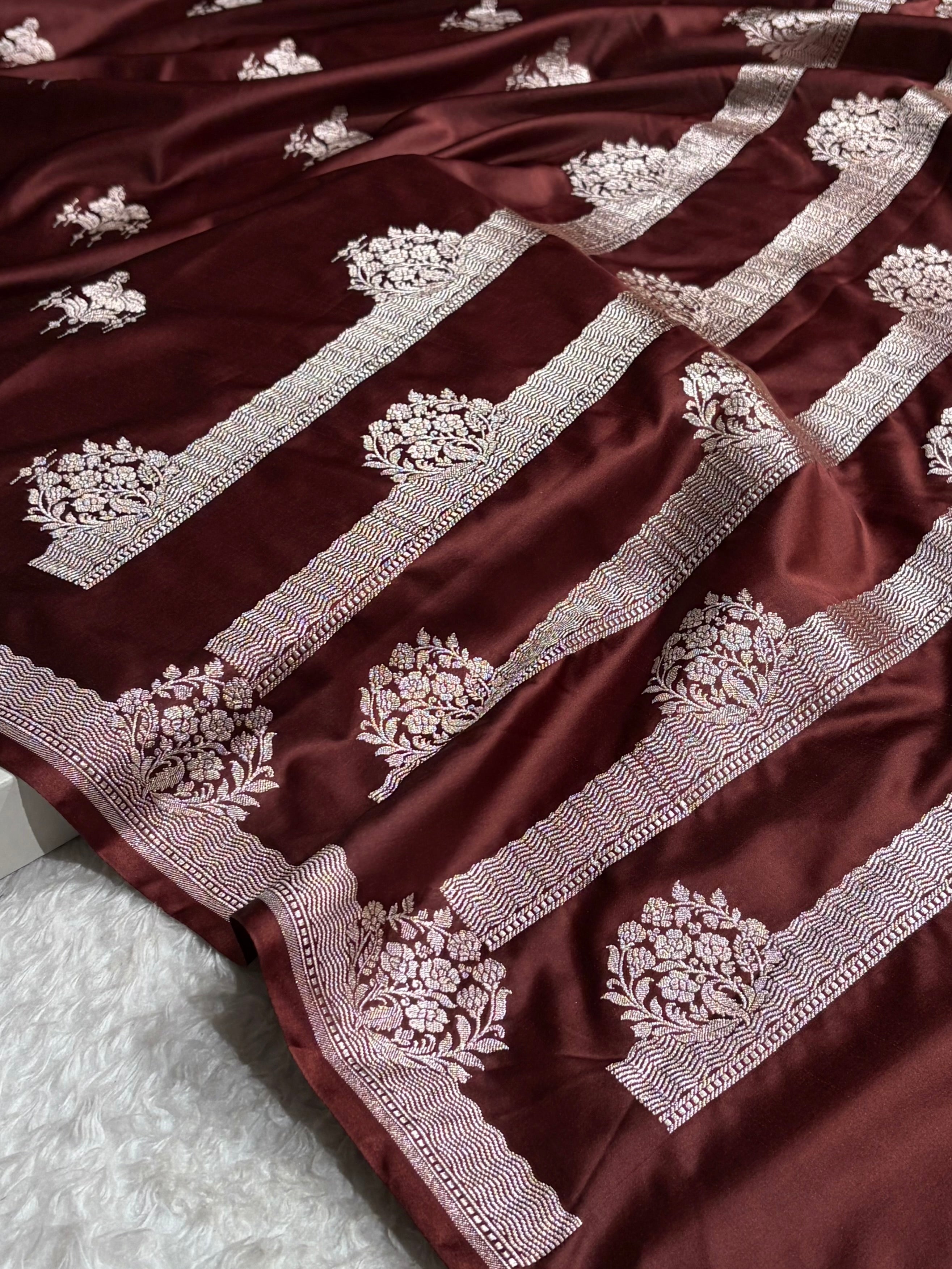 Banarasi Chocolate Shades Floral Mashru Silk Saree MS87