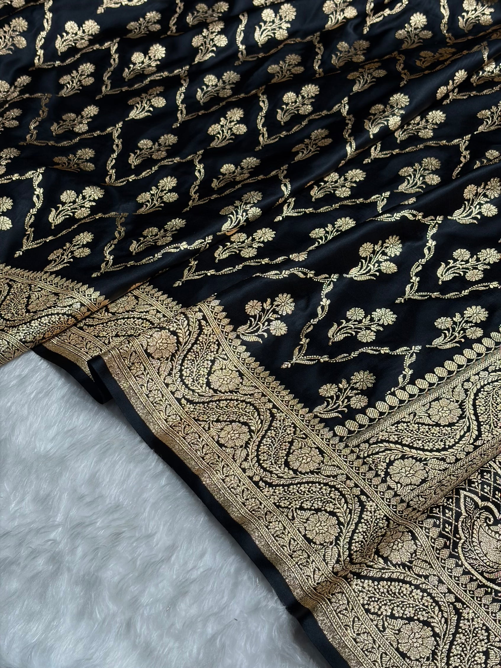 Black with Boota Pattern Satin Katan Silk Saree SK67