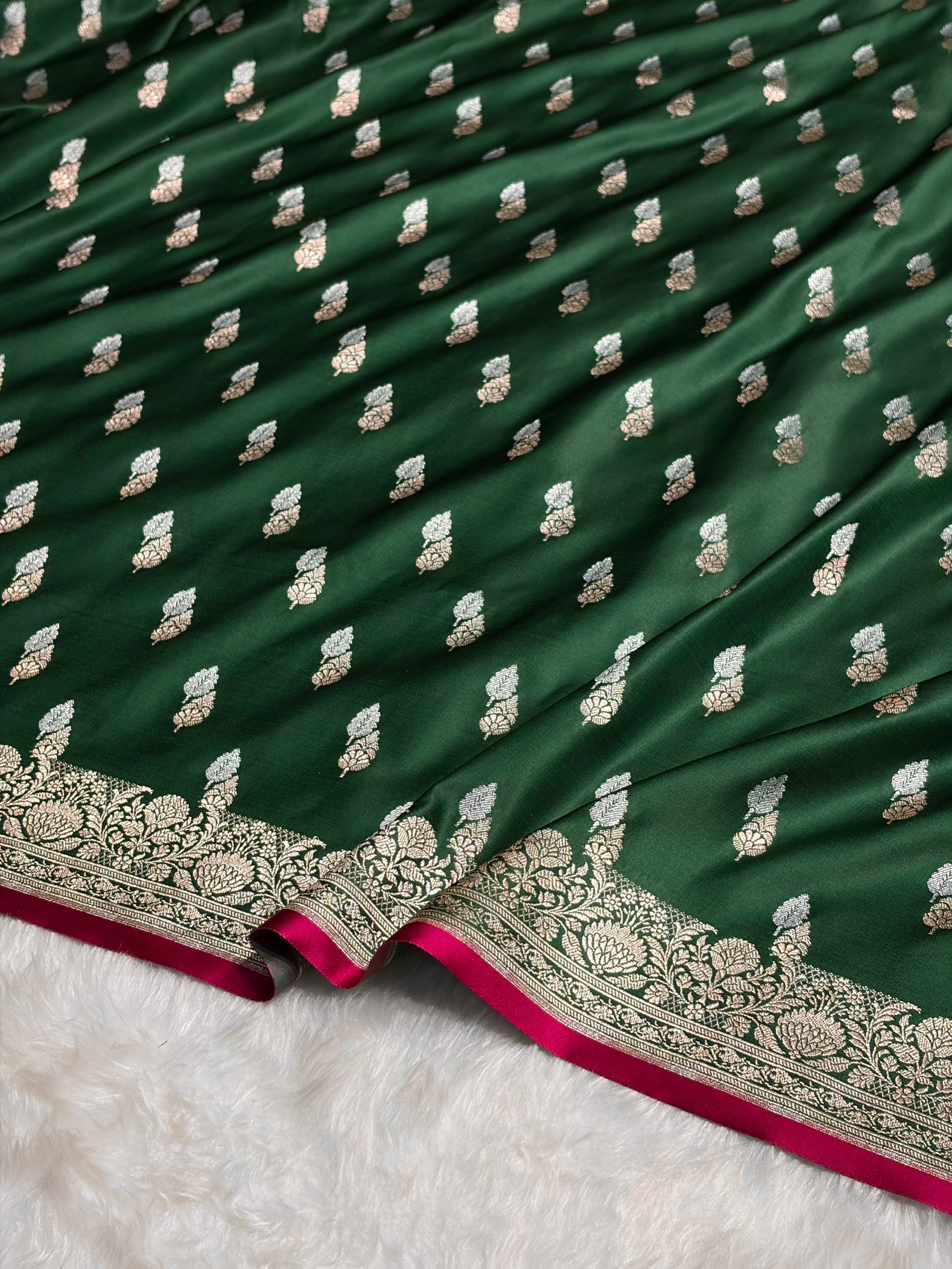 Bottle Green Shades Floral Booti Mashru Silk Saree MSM-69