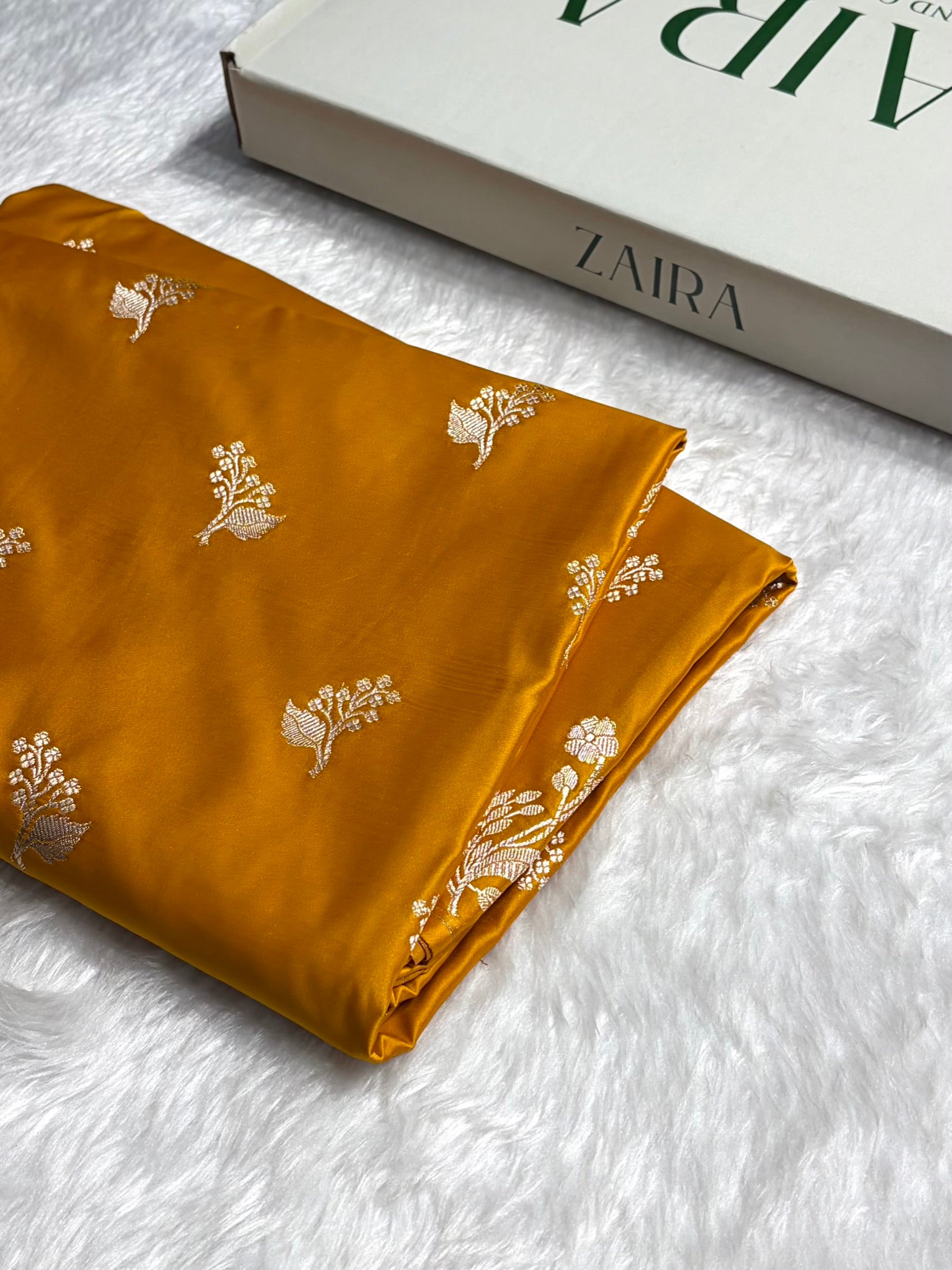 Mustard Boota With Floral Border Mashru Silk Saree MSM-91