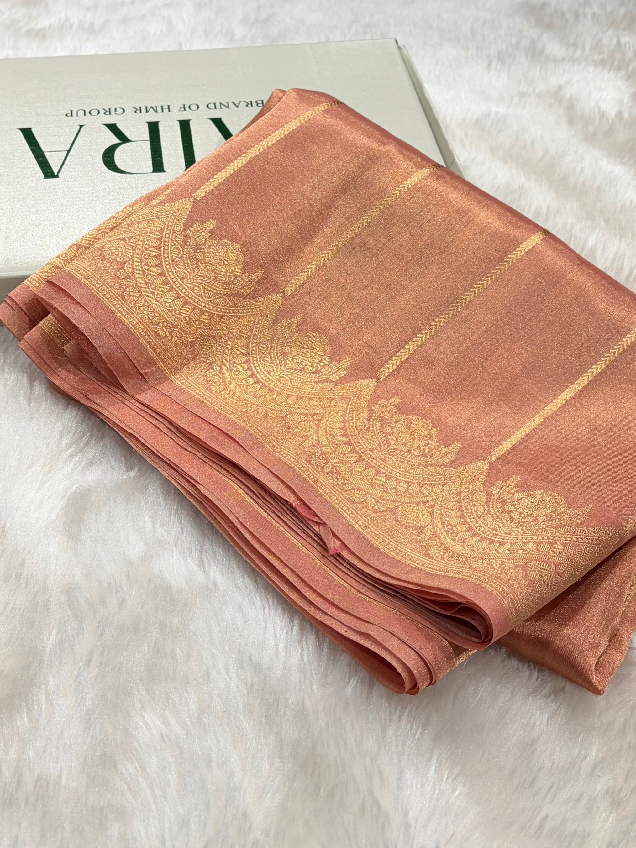 Peach Bananasi Floral Shades Pure Tissue Silk Saree PT-48