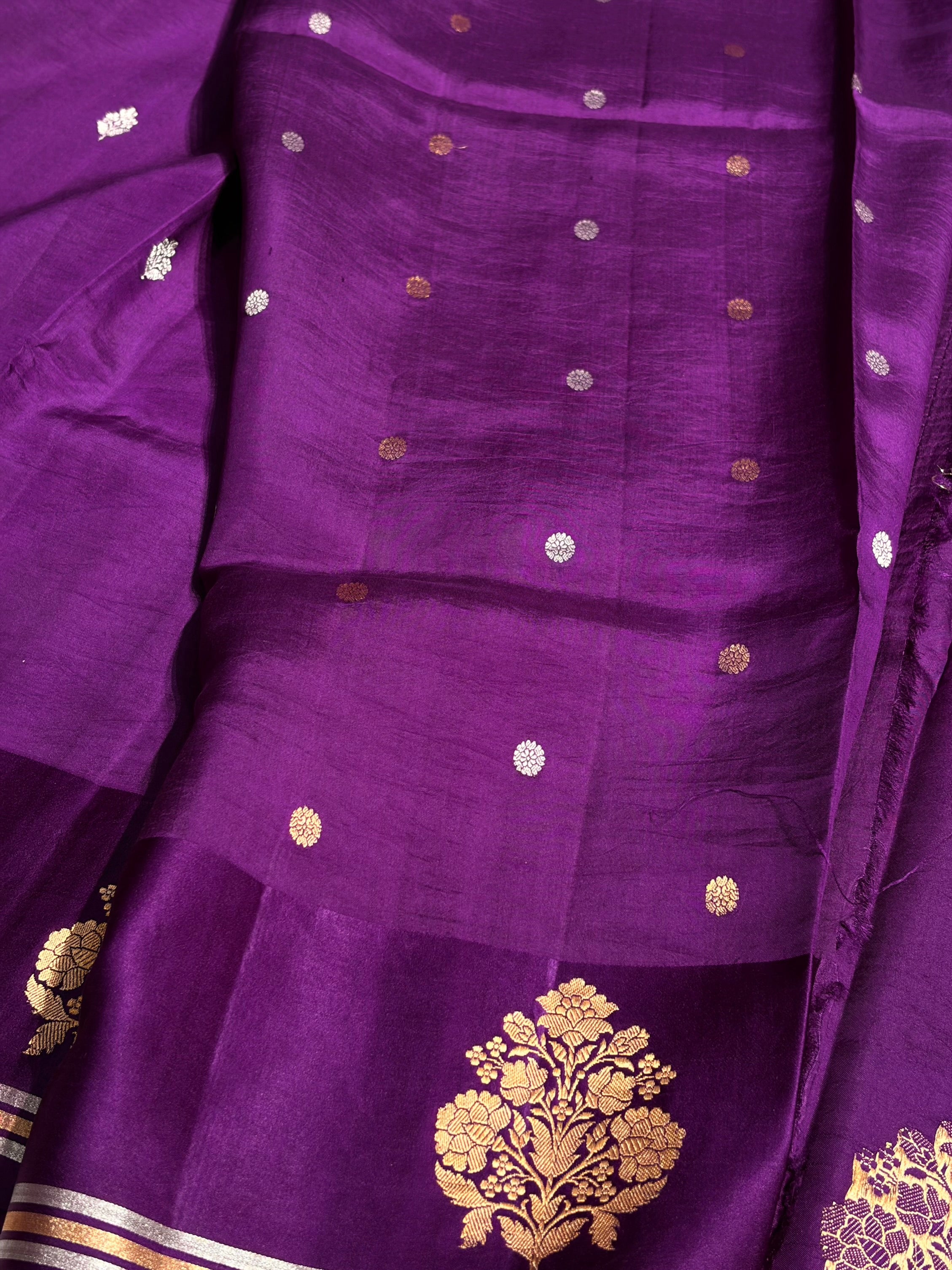 Purple Shades Meena Boota Handwoven Pure Katan Raw Mango Silk RM-01