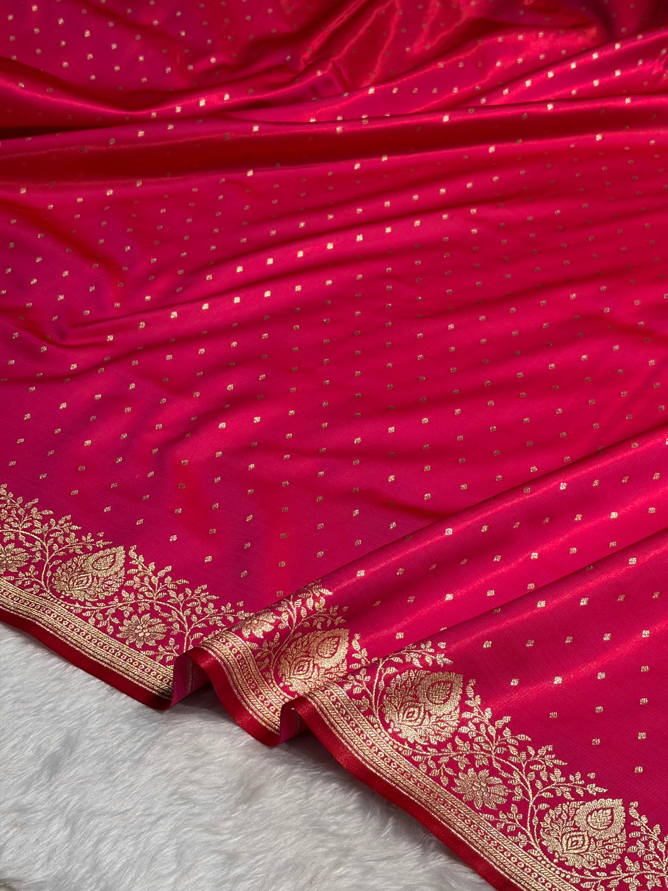 Ultra Light Weight Satin Silk Boota in Rani Shades SS31