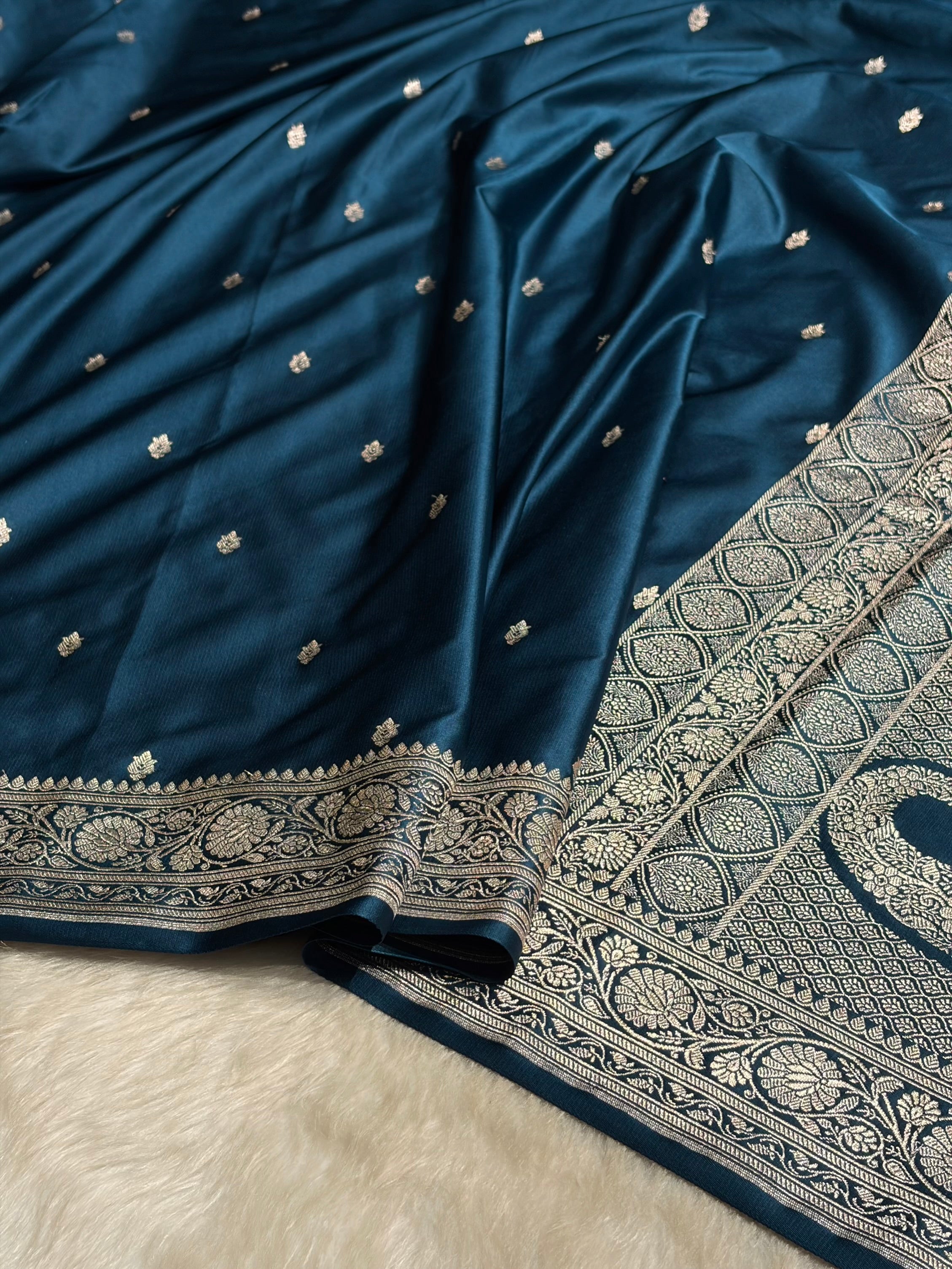 German Blue Shades Booti Mashru Silk Saree MS68