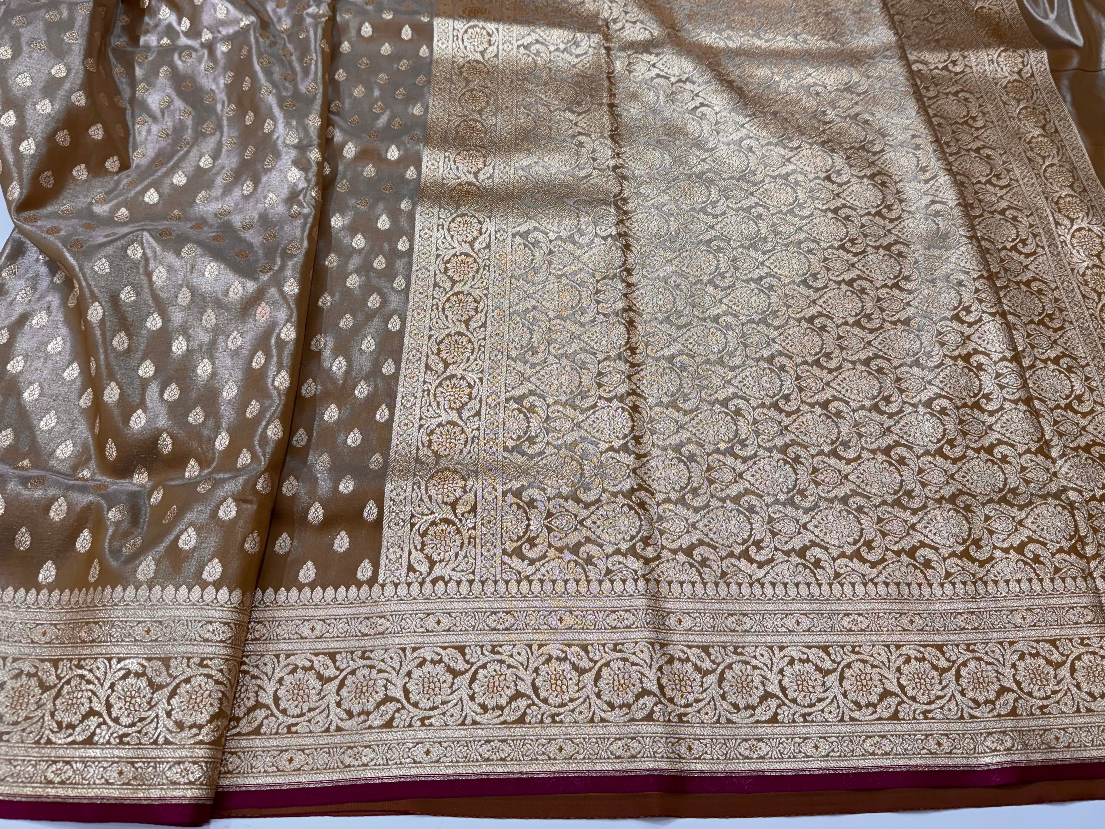 Beige Booti satin Silk Saree SS01