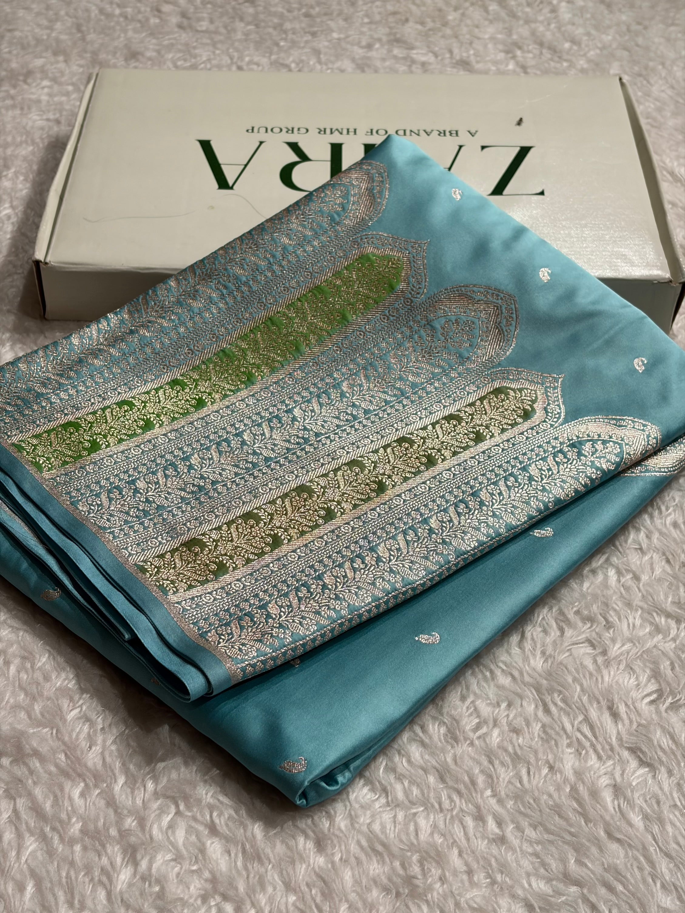 Skirt Border Sky Blue Shades With Minakari Skirt Mashru Silk Saree MS13