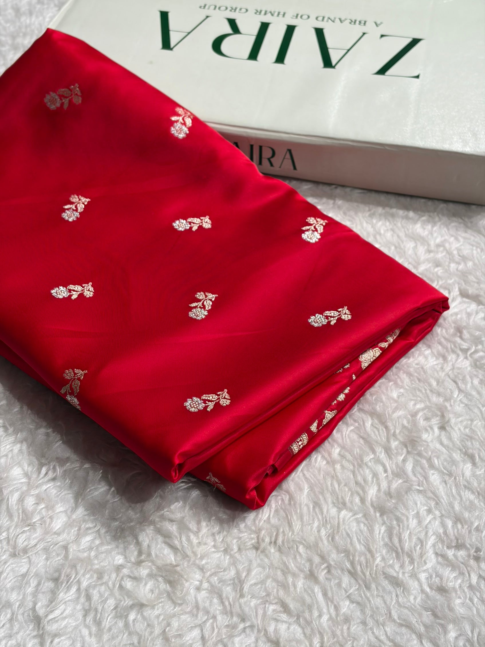 Red Boota With Floral Border Mashru Silk Saree MSM-86