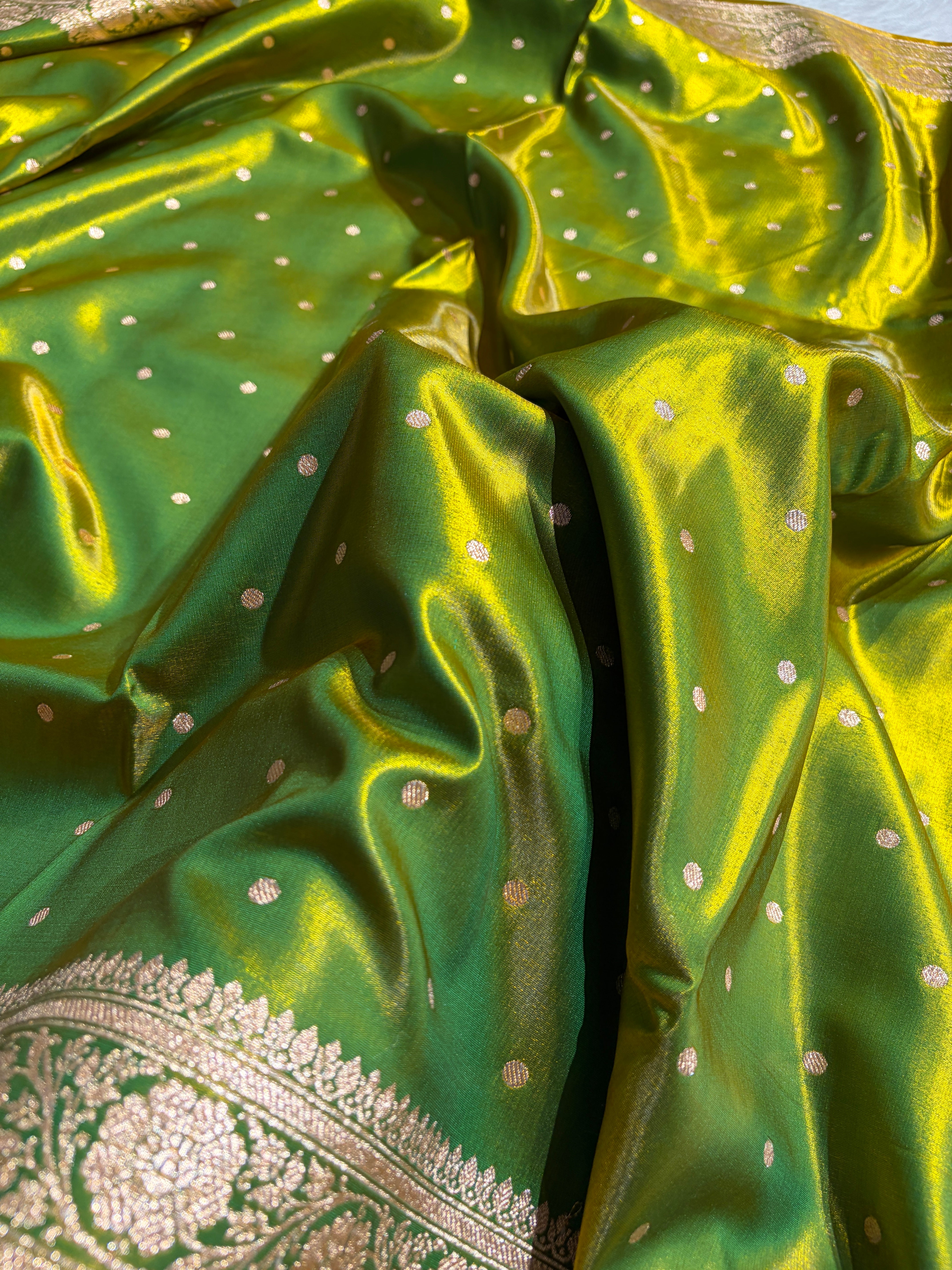 Satin Silk Dot Booti in Parrot Green Shades SS08