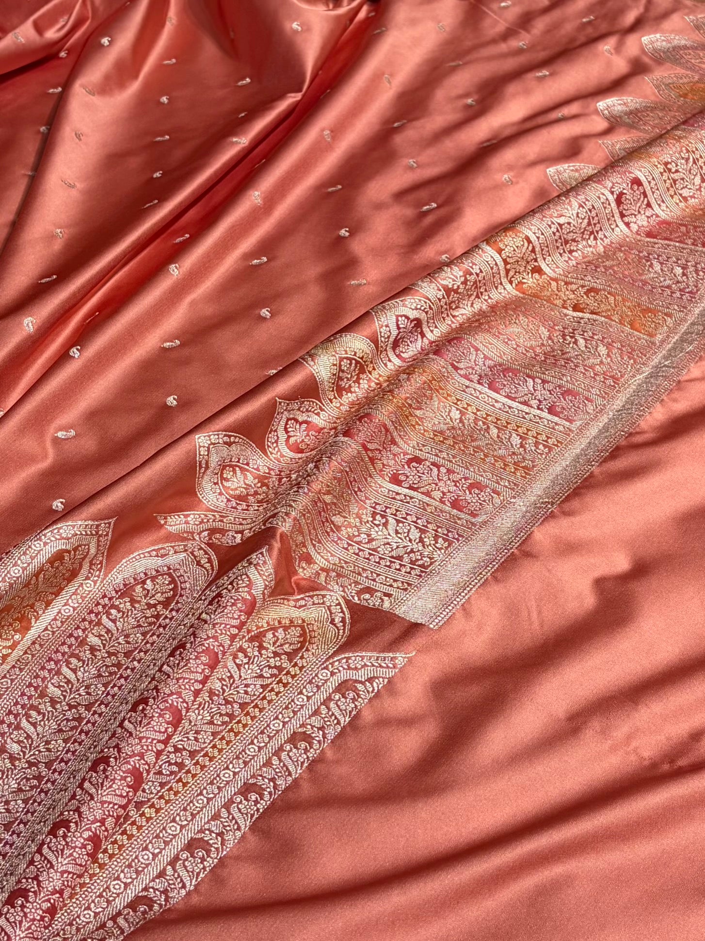 Skirt Border Light Peach Minakari Mashru Silk Saree MS13